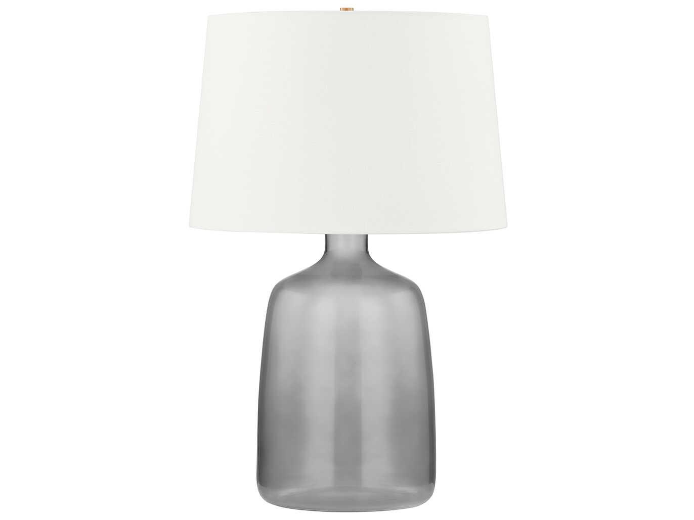 Troy Lighting Artesia Patina Brass Off White Linen Gray Glass Table Lamp