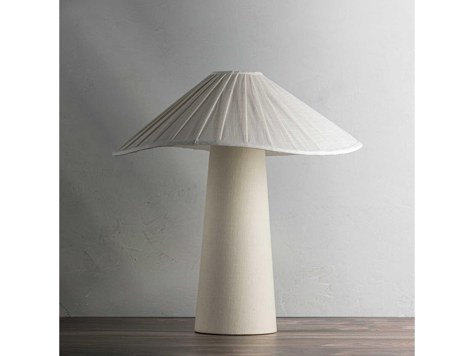 Troy Lighting Chanterelle Patina Brass Natural Linen Black Table Lamp
