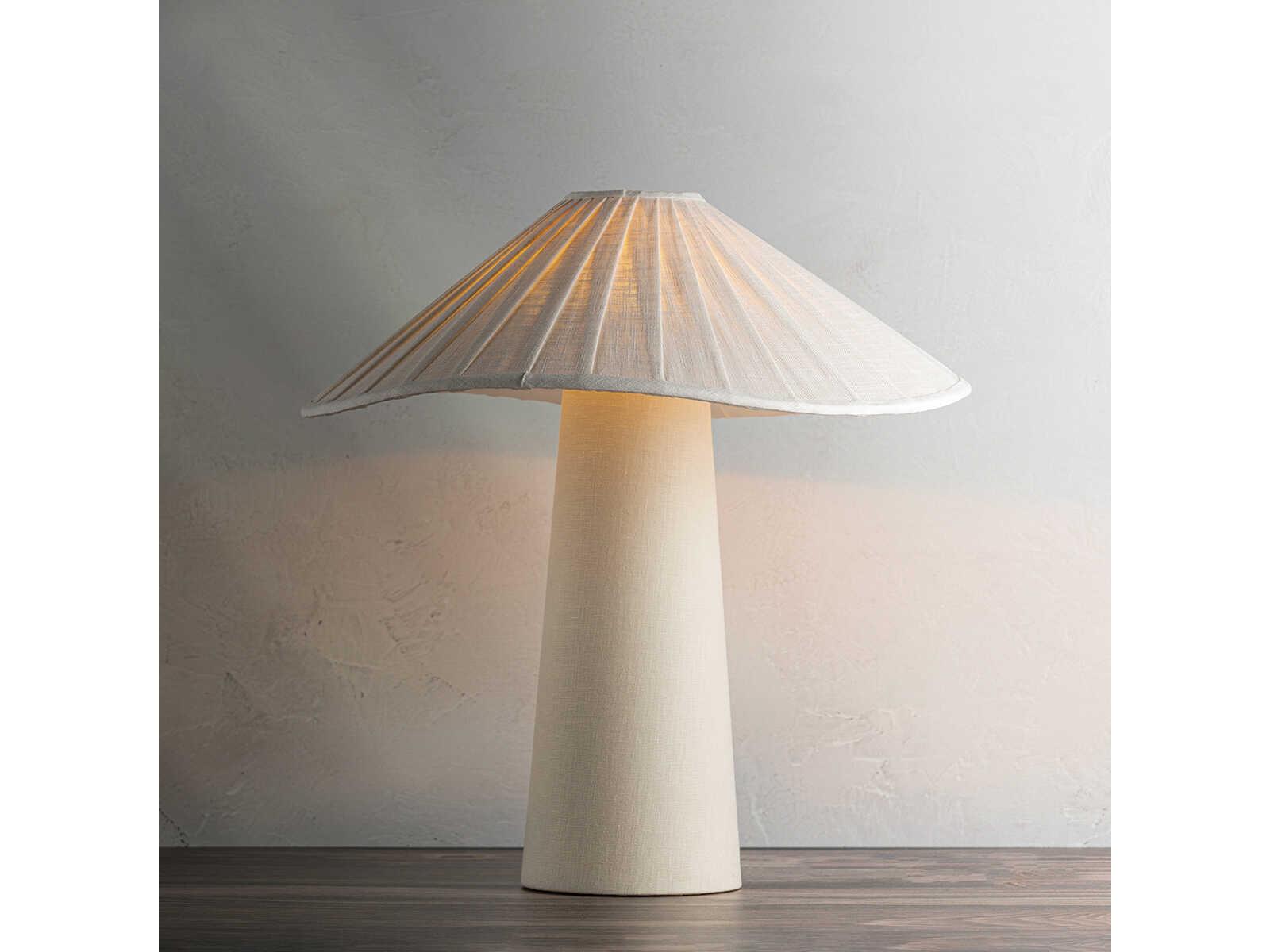 Troy Lighting Chanterelle Patina Brass Natural Linen Black Table Lamp