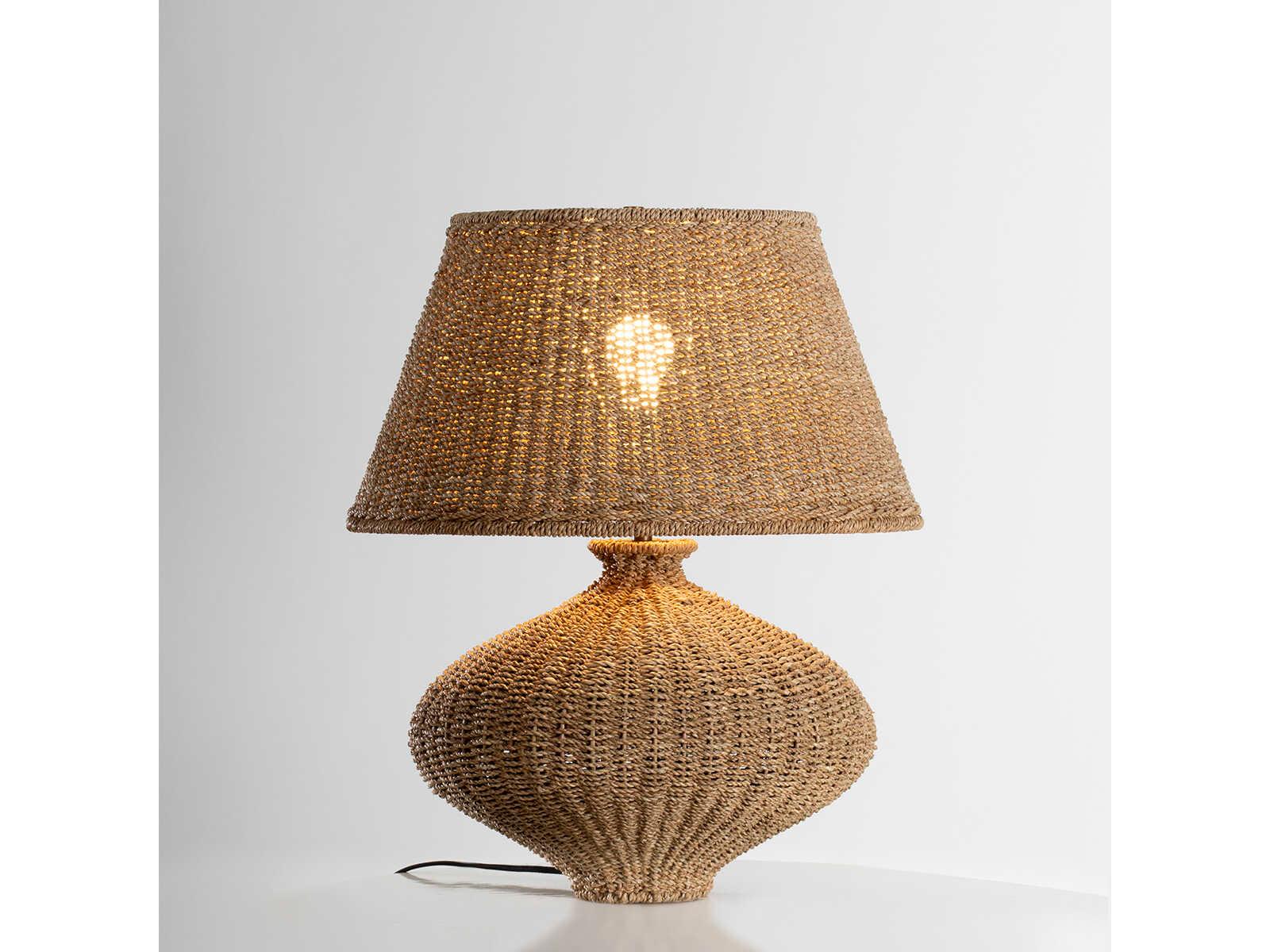 Troy Lighting Nette Patina Brass Natural Abaca Gray Buffet Lamp