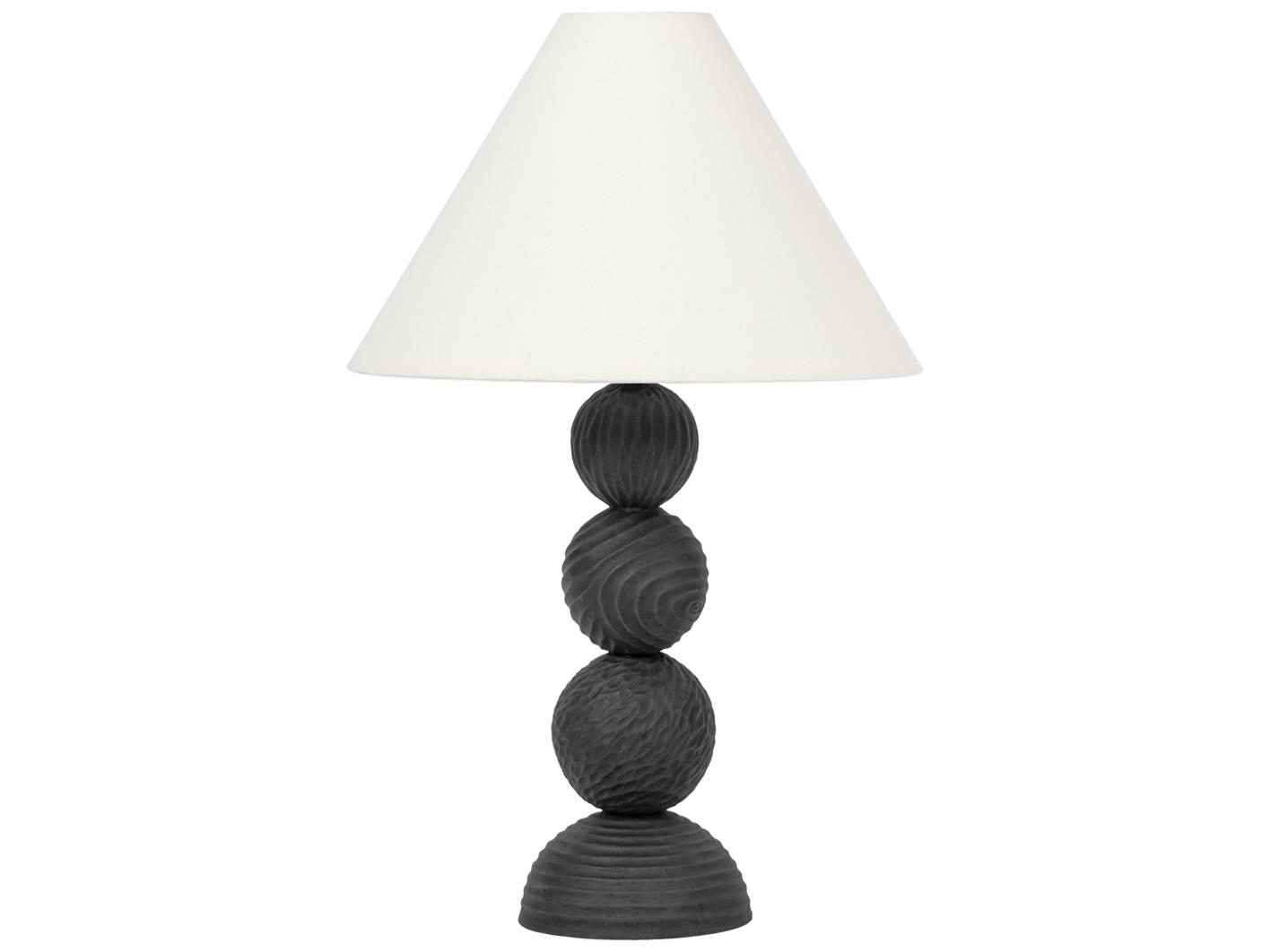 Troy Lighting Miela Forged Iron Ceramic Black Motif Off White Linen Buffet Lamp