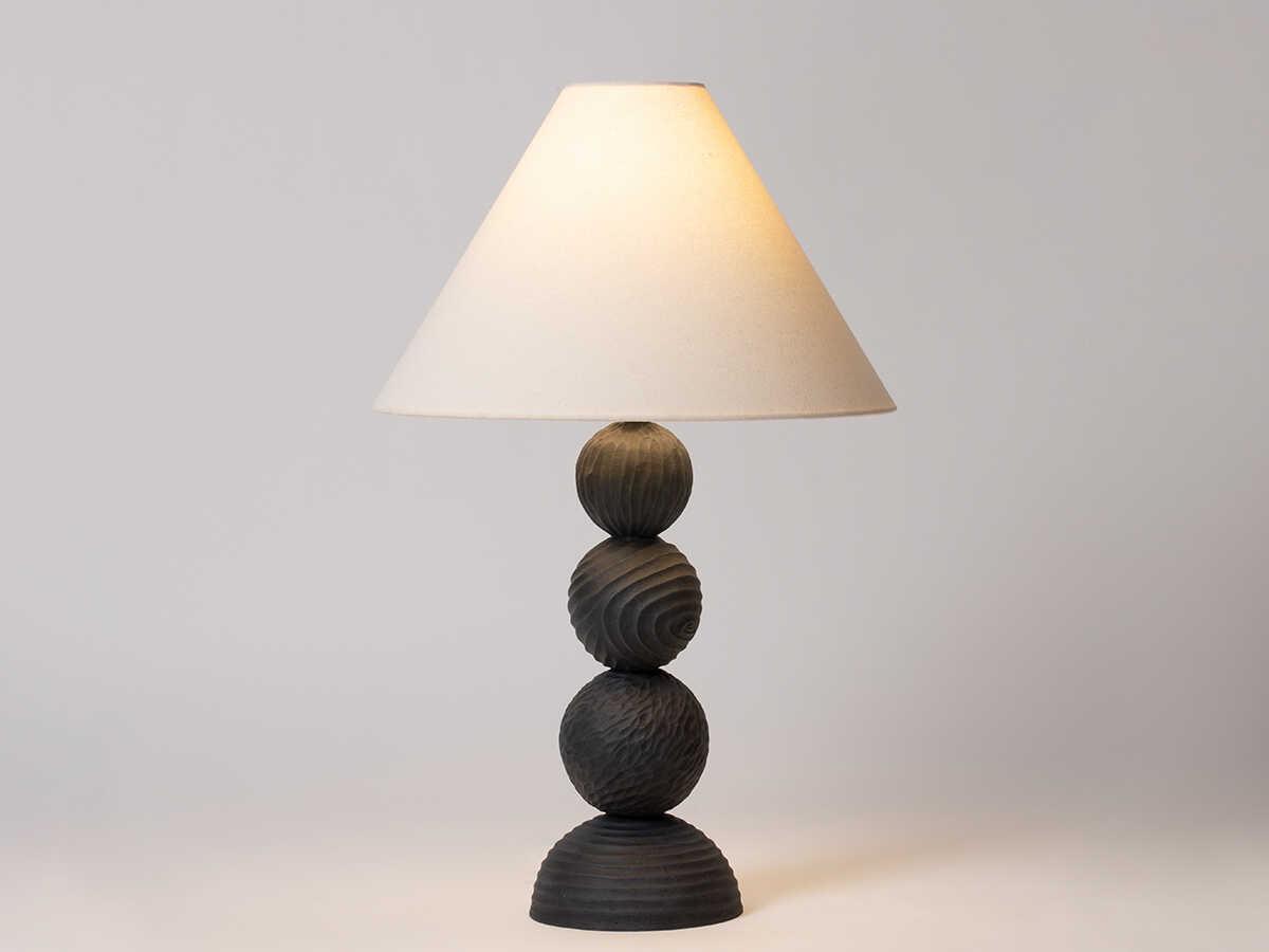 Troy Lighting Miela Forged Iron Ceramic Black Motif Off White Linen Buffet Lamp