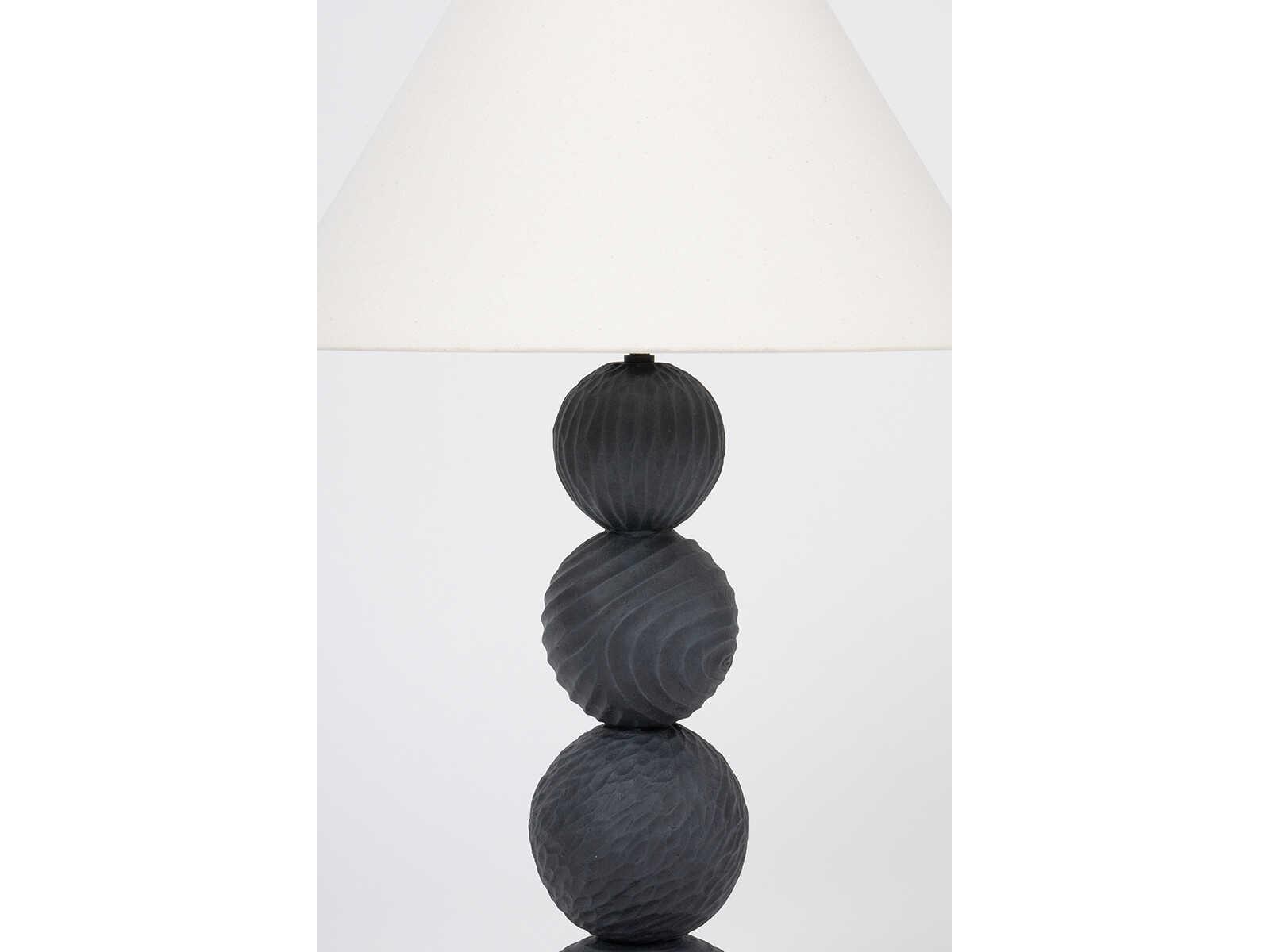 Troy Lighting Miela Forged Iron Ceramic Black Motif Off White Linen Buffet Lamp