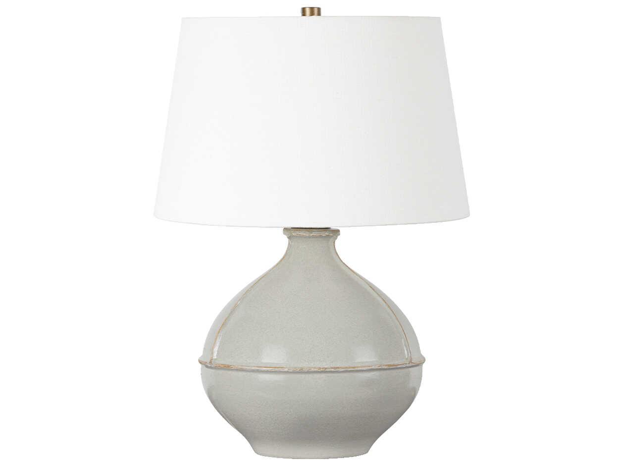 Troy Lighting Salvage Patina Brass Off White Linen Gray Table Lamp