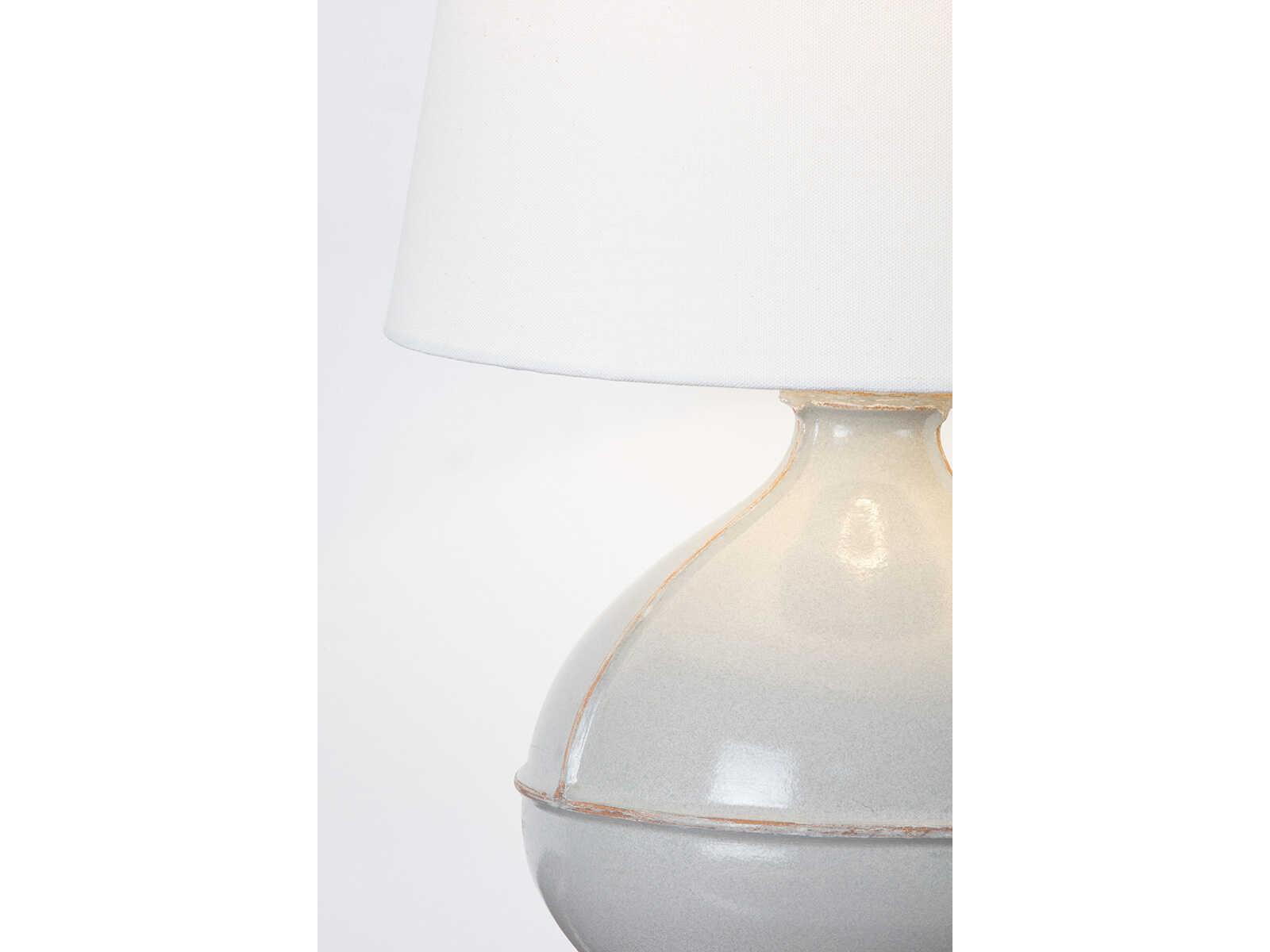 Troy Lighting Salvage Patina Brass Off White Linen Gray Table Lamp