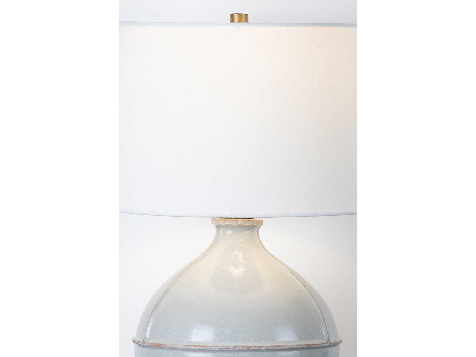 Troy Lighting Salvage Patina Brass Off White Linen Gray Table Lamp