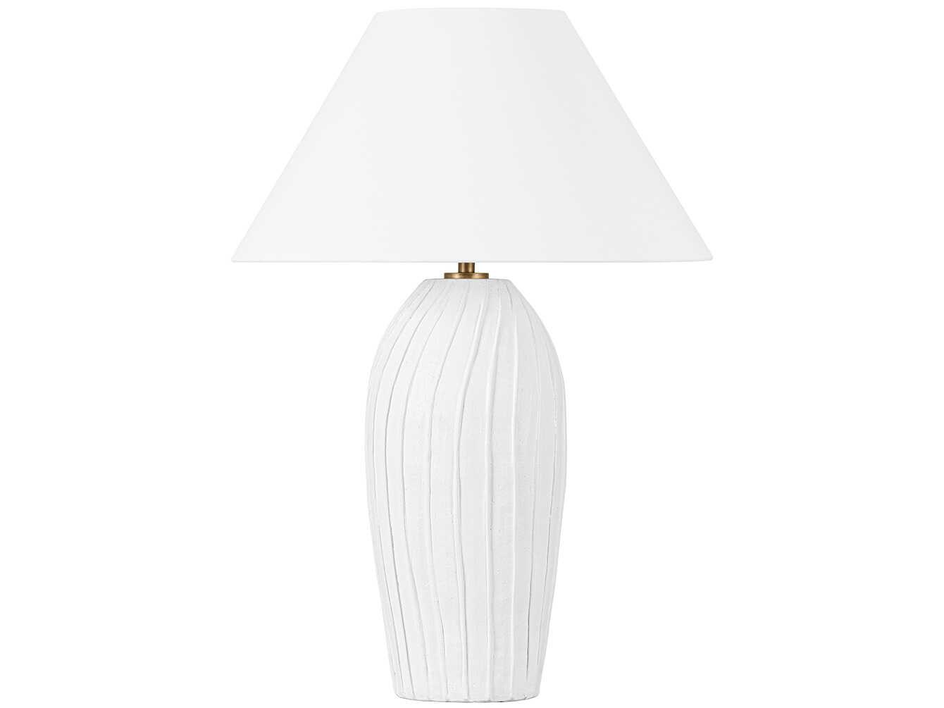 Troy Lighting Deacon Ceramic Loft White Natural Linen Fabric Buffet Lamp