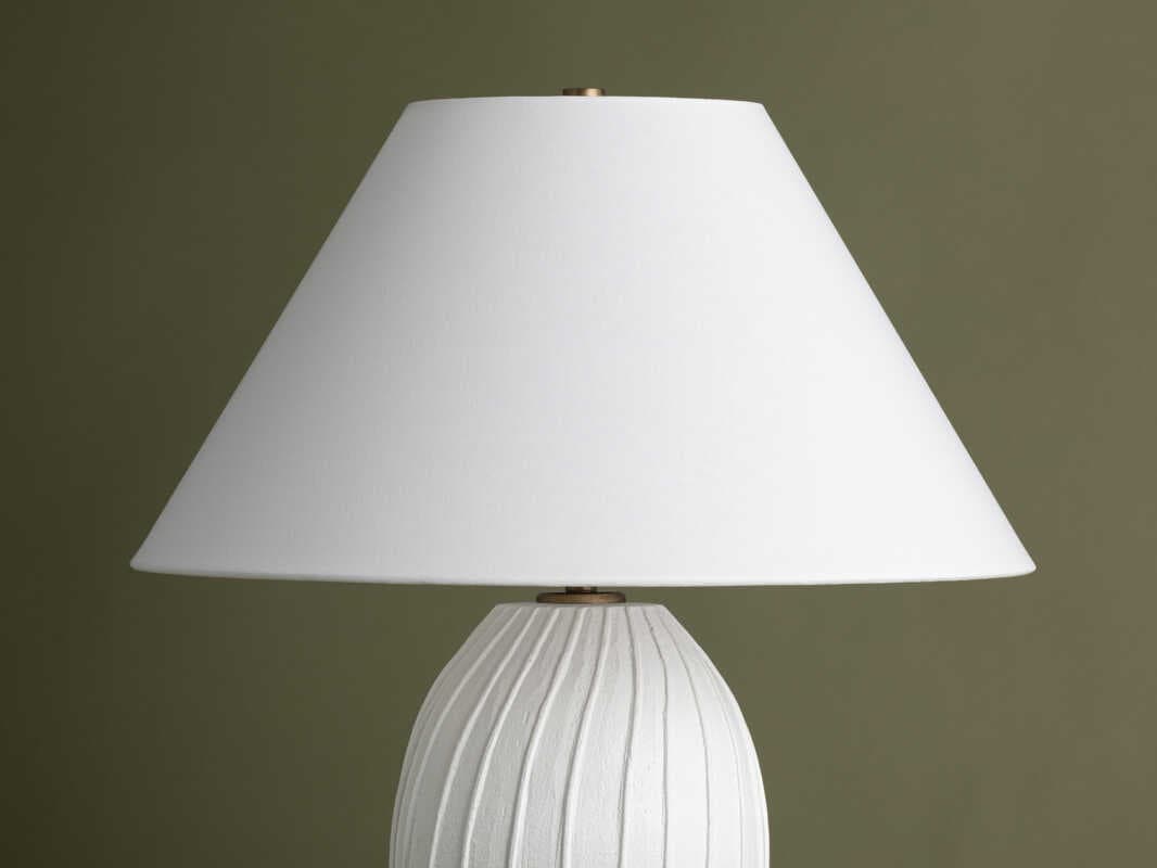 Troy Lighting Deacon Ceramic Loft White Natural Linen Fabric Buffet Lamp