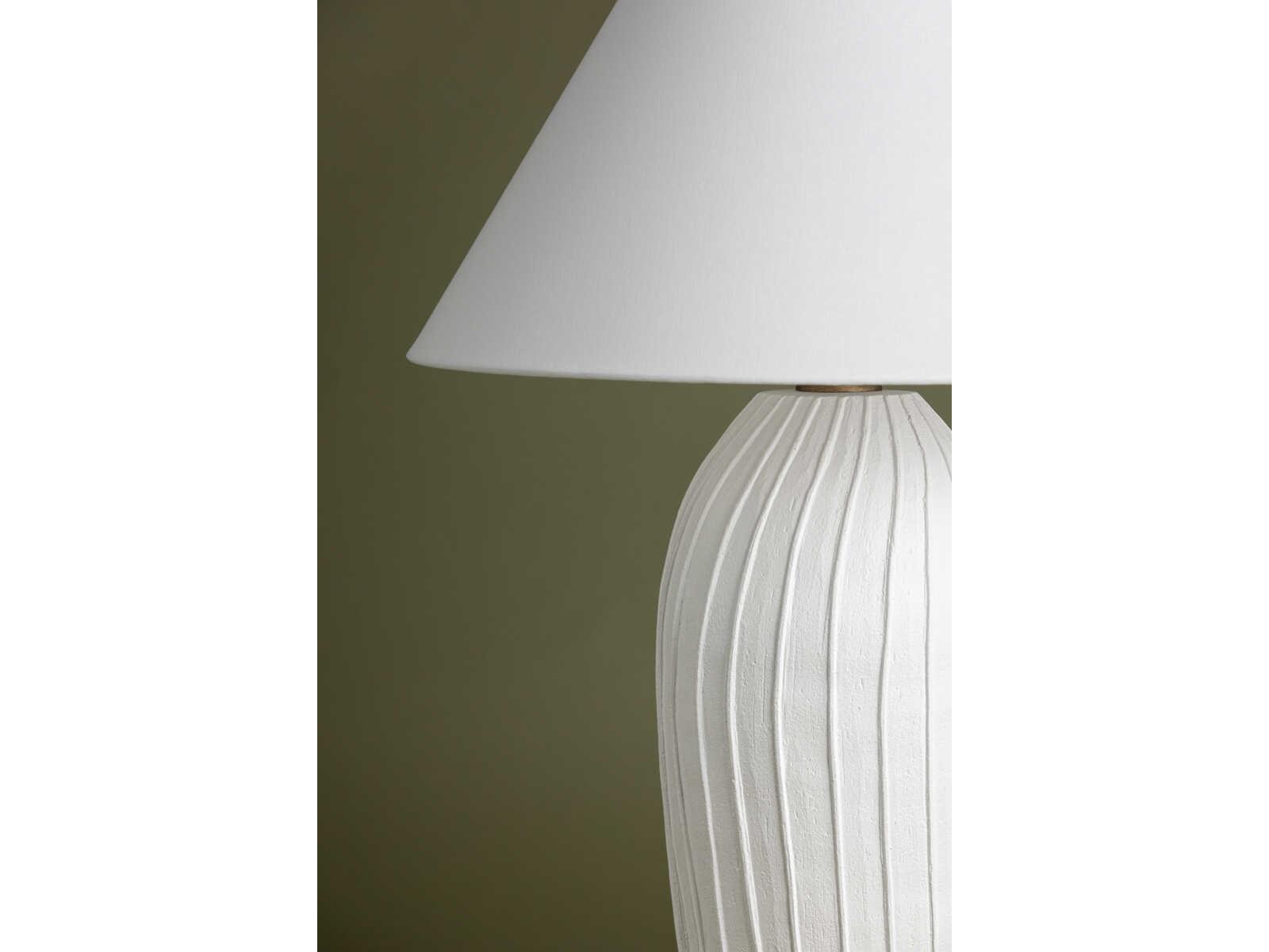 Troy Lighting Deacon Ceramic Loft White Natural Linen Fabric Buffet Lamp