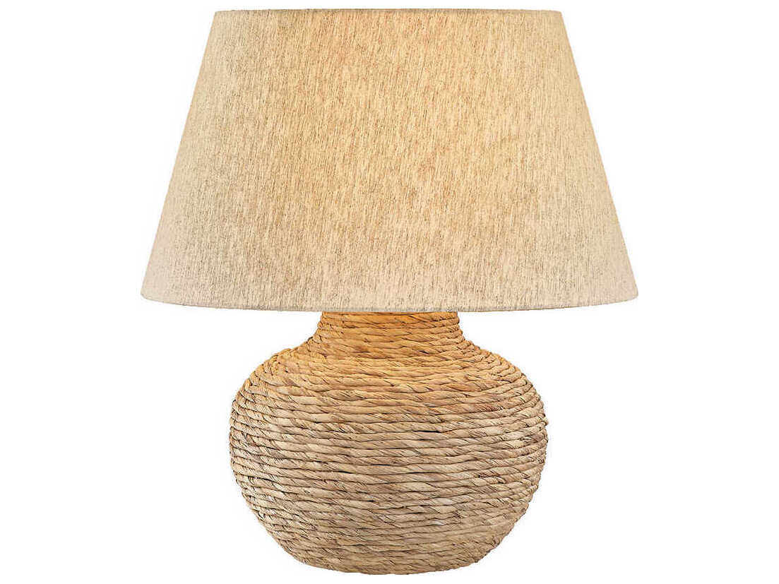 Troy Lighting Malik Patina Brass Natural Linen Fabric Brown Table Lamp