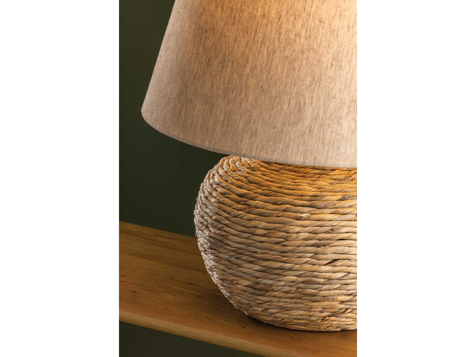 Troy Lighting Malik Patina Brass Natural Linen Fabric Brown Table Lamp