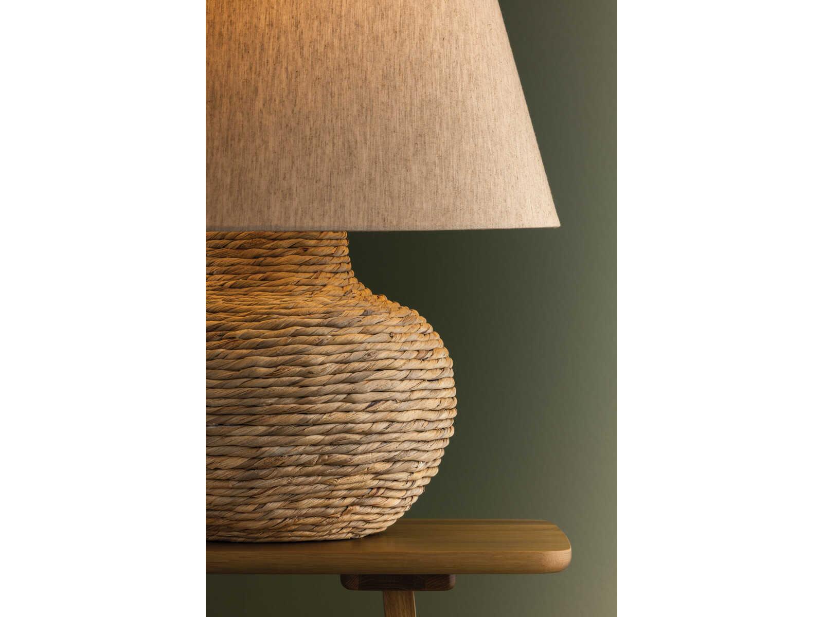 Troy Lighting Malik Patina Brass Natural Linen Fabric Brown Table Lamp