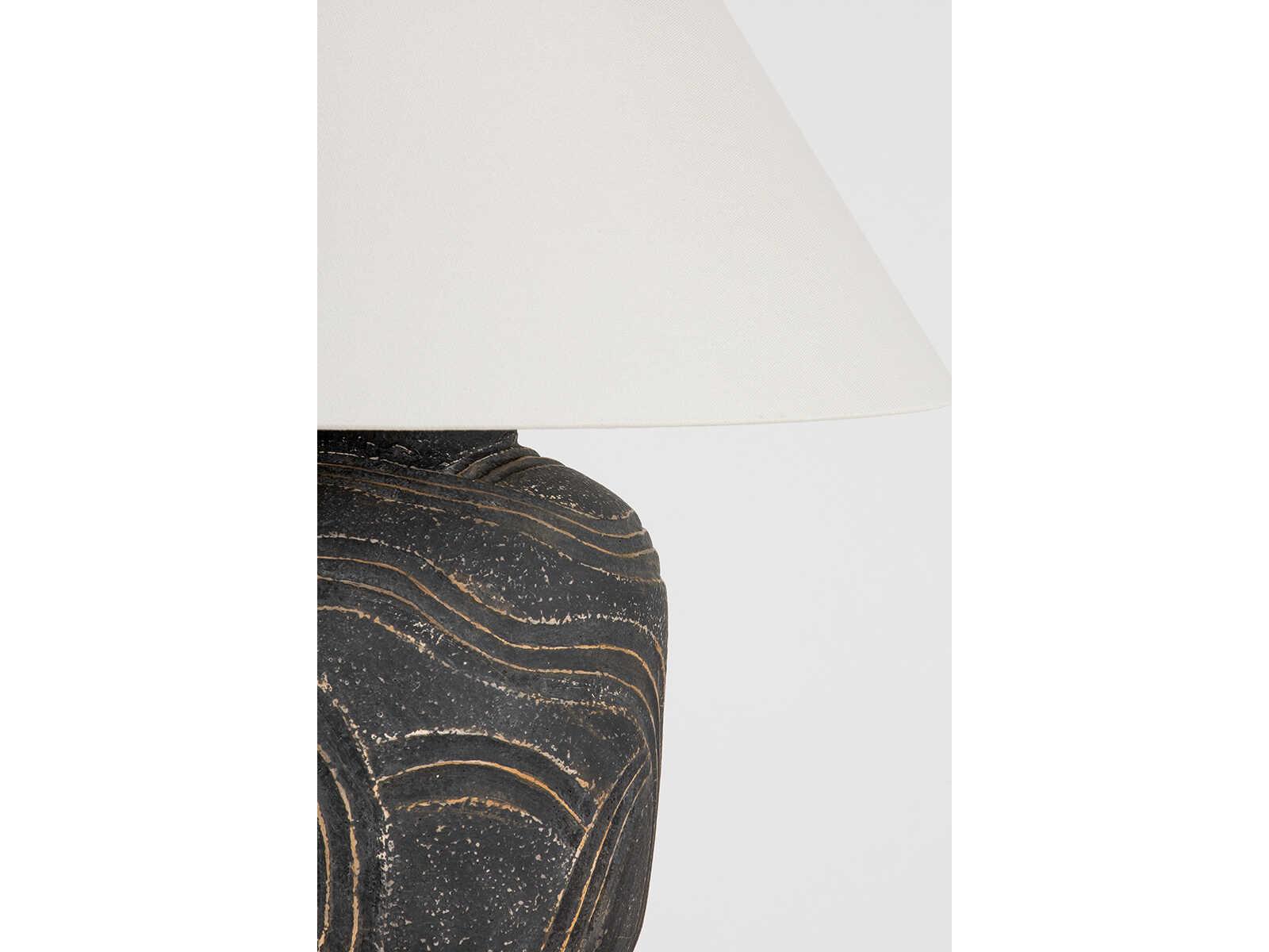 Troy Lighting Pecola Patina Brass Ceramic Windswept Ash Off White Linen Black Table Lamp