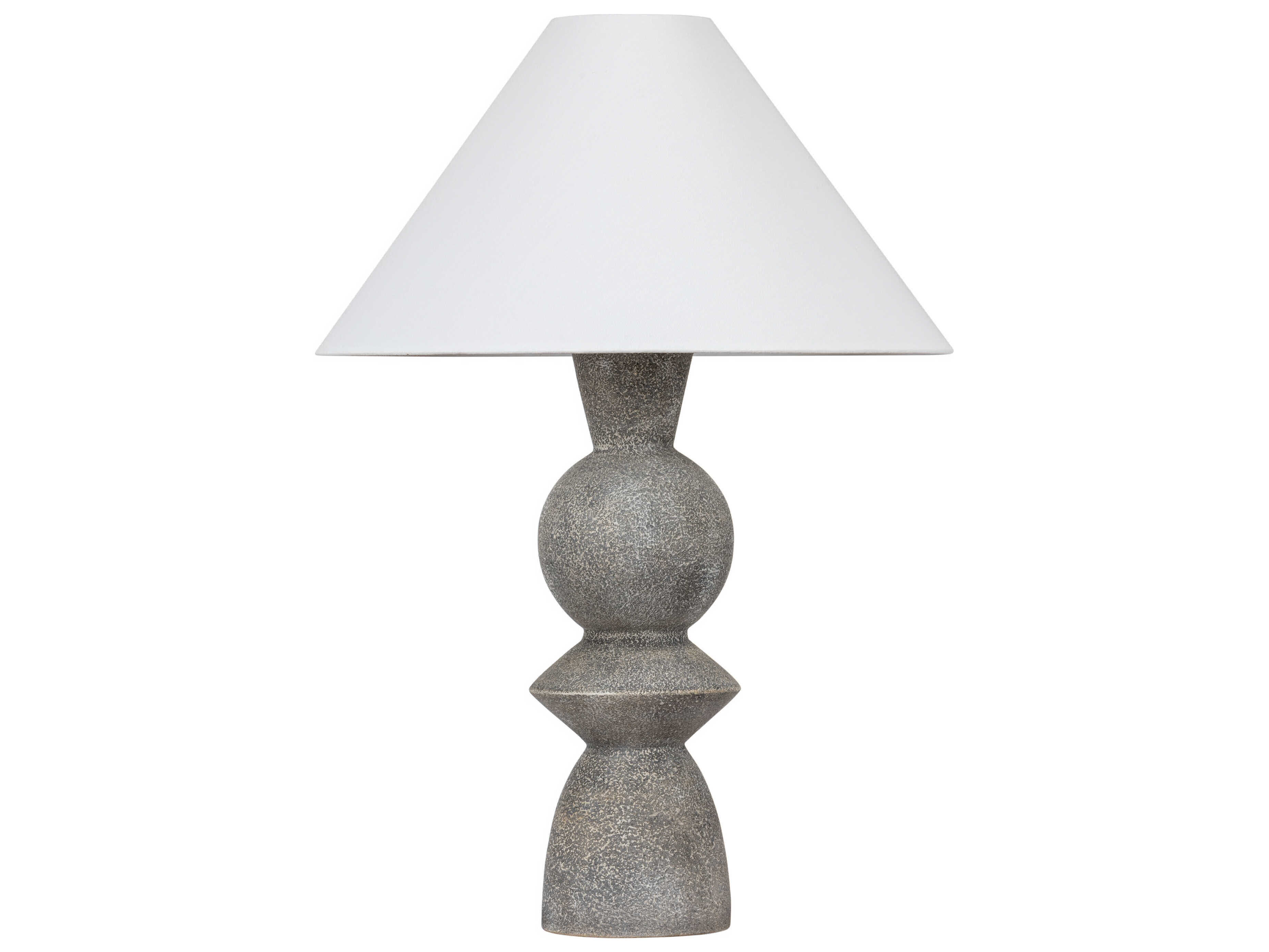 Troy Lighting Cyrah Patina Brass Ceramic Lunar Grey White Linen Fabric Buffet Lamp
