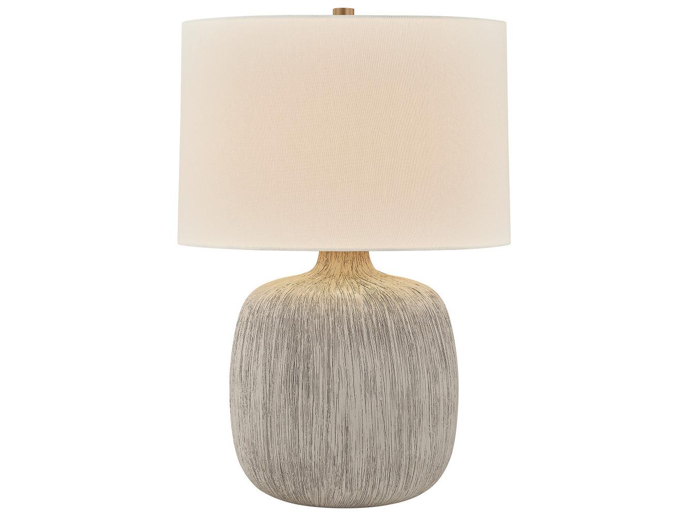 Troy Lighting Keagan Patina Brass Ceramic Stria Wheat Gray Table Lamp