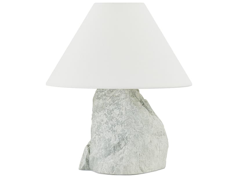 Troy Lighting Carver Patina Brass Off White Linen Gray Table Lamp
