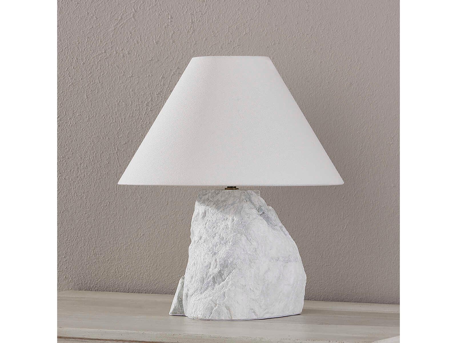 Troy Lighting Carver Patina Brass Off White Linen Gray Table Lamp
