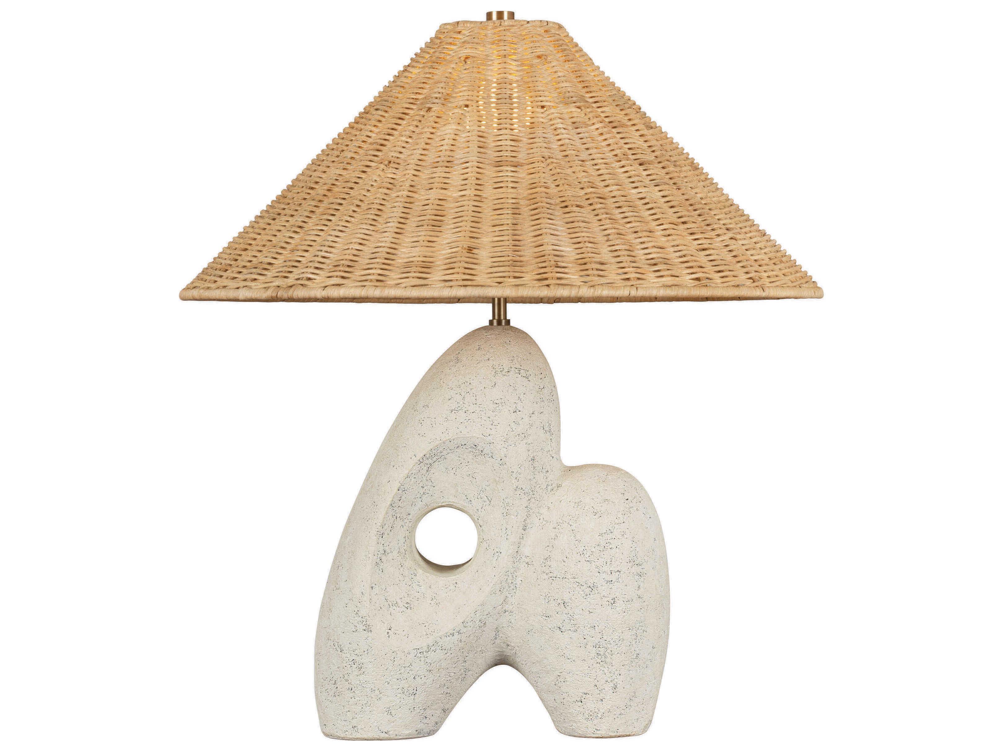 Troy Lighting Chandler Mclellan Nairn Patina Brass Ceramic Rustic Bone Natural Woven Light Wicker Buffet Lamp