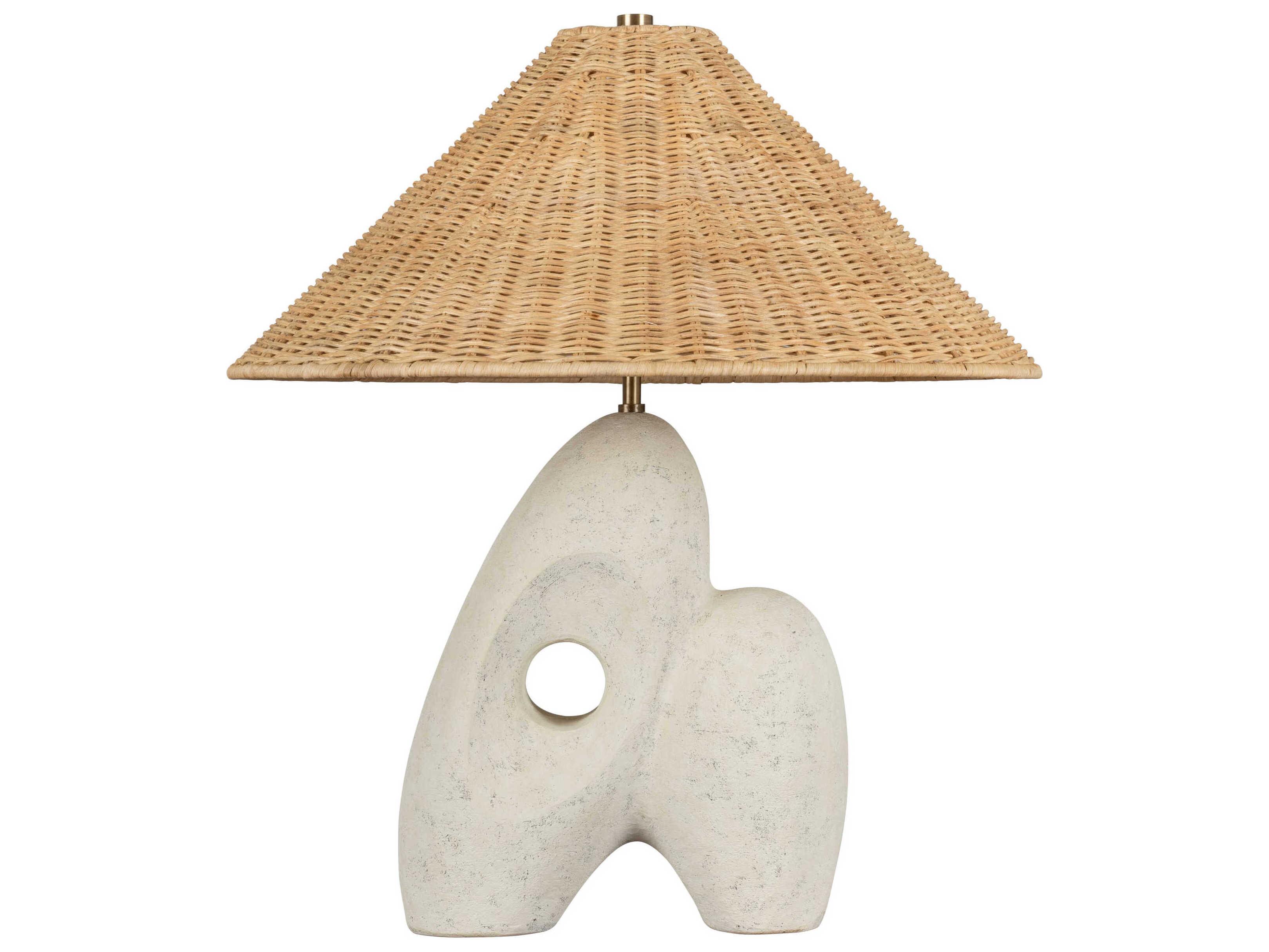 Troy Lighting Chandler Mclellan Nairn Patina Brass Ceramic Rustic Bone Natural Woven Light Wicker Buffet Lamp