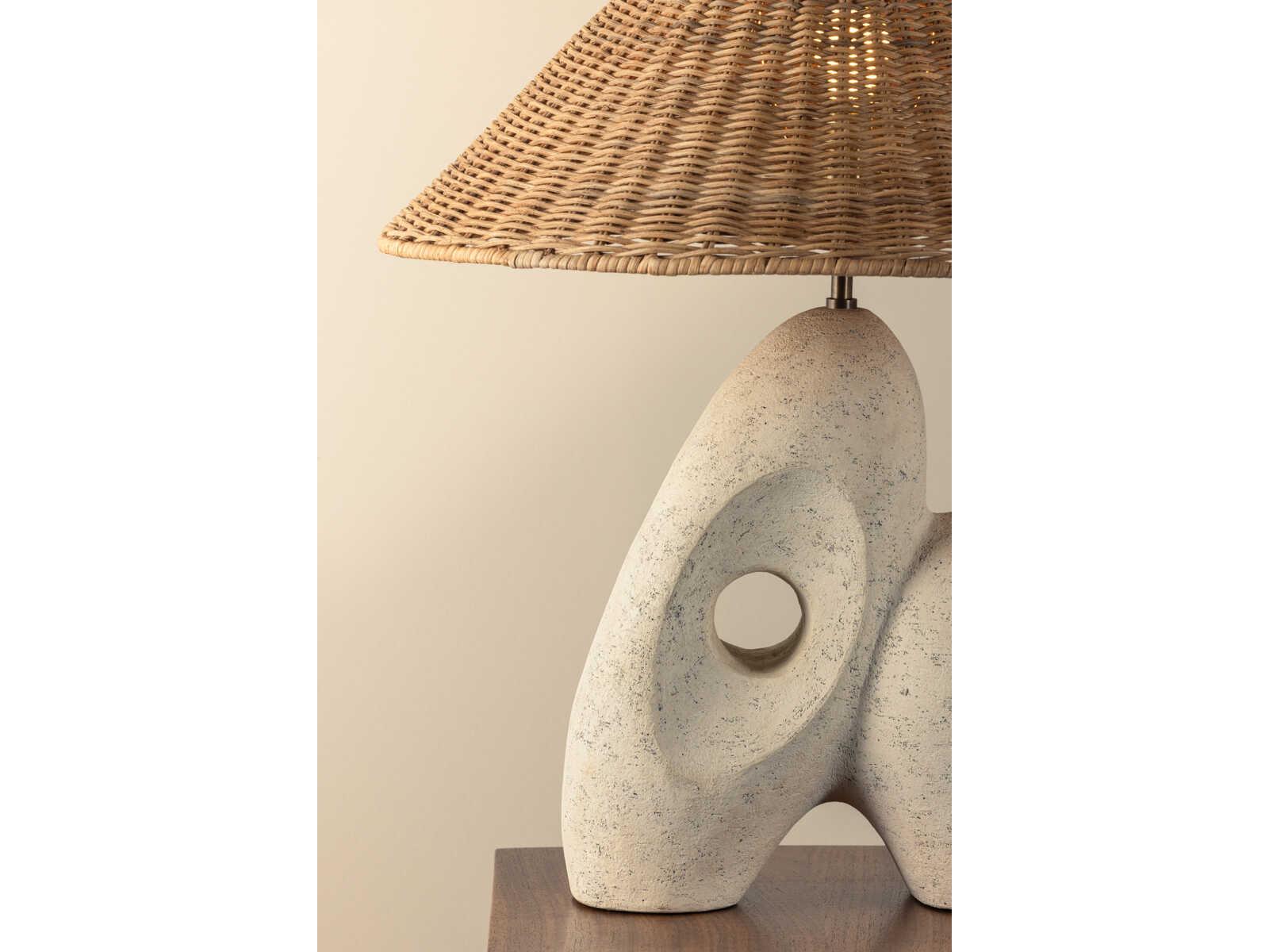 Troy Lighting Chandler Mclellan Nairn Patina Brass Ceramic Rustic Bone Natural Woven Light Wicker Buffet Lamp