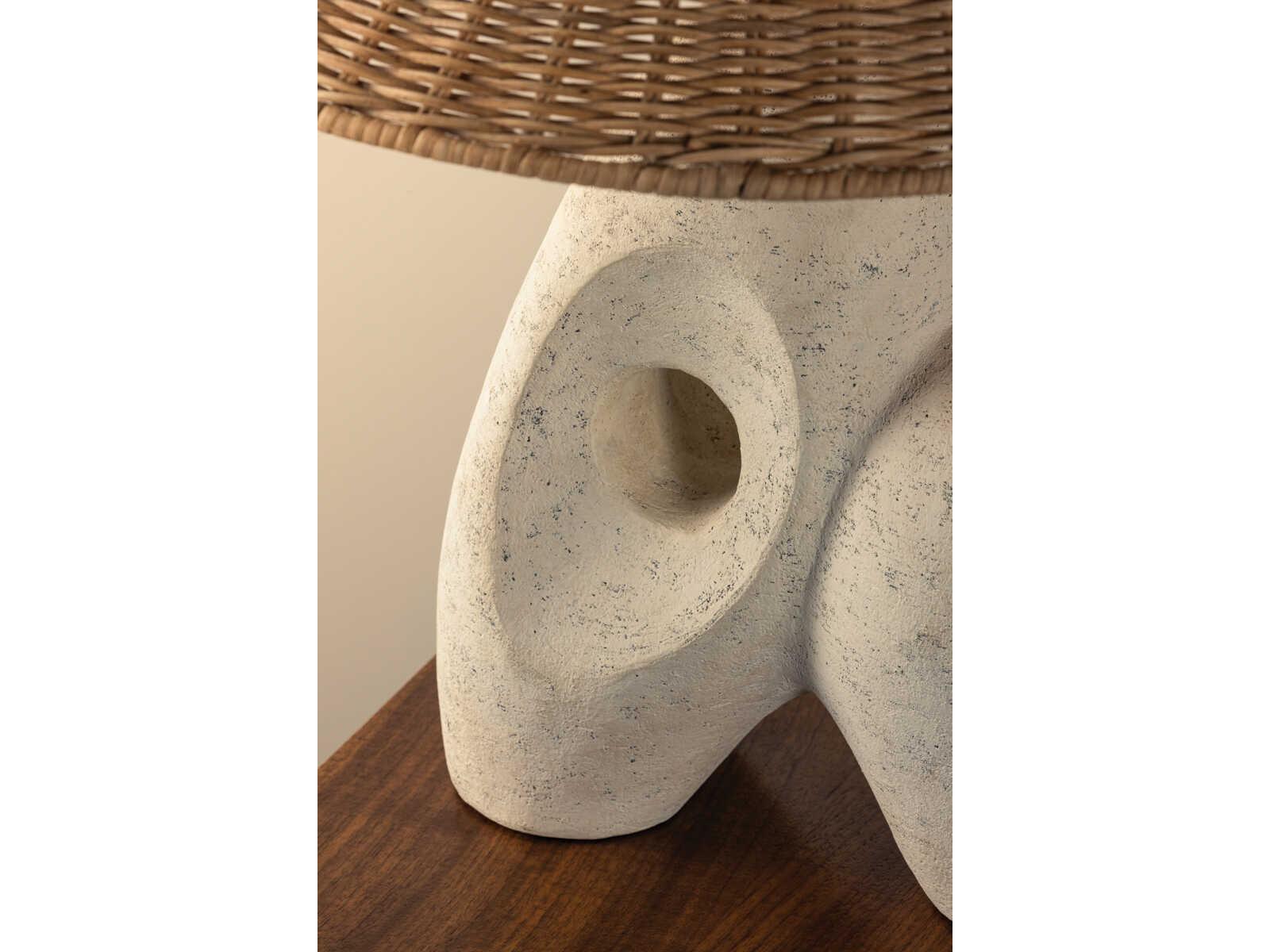 Troy Lighting Chandler Mclellan Nairn Patina Brass Ceramic Rustic Bone Natural Woven Light Wicker Buffet Lamp