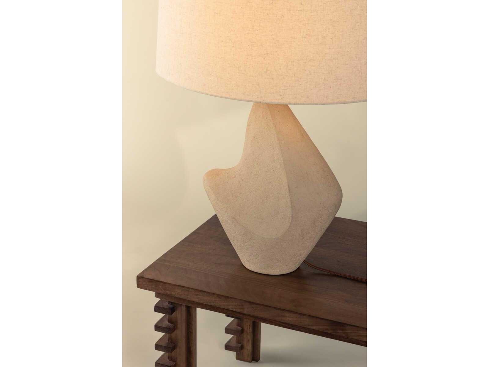 Troy Lighting Chandler Mclellan Huntly Bronze Ceramic Ivory Breakstone Natural Linen Fabric Buffet Lamp
