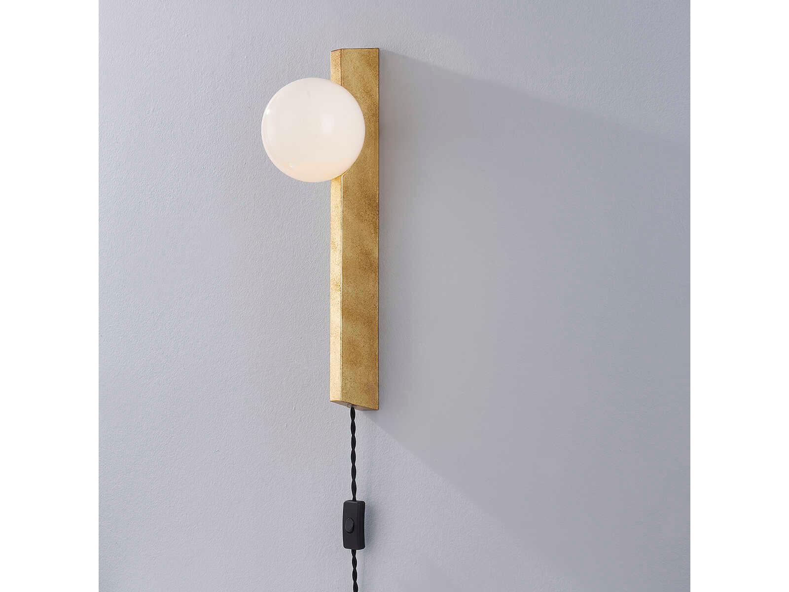 Troy Lighting Brisbane 1-Light Vintage Gold Leaf White Glass Wall Sconce