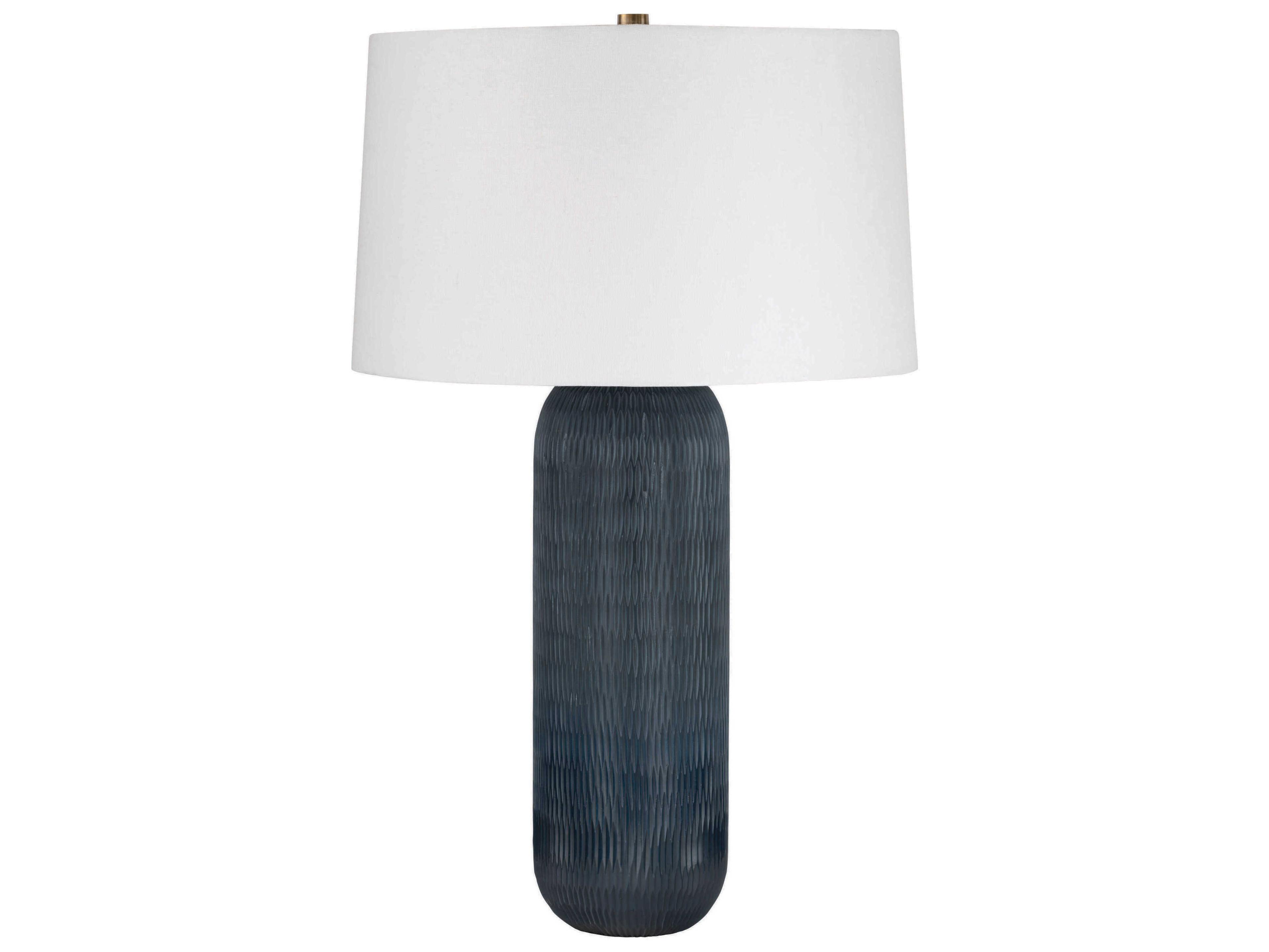 Troy Lighting Hopkins Patina Brass Off White Linen Fabric Gray Buffet Lamp