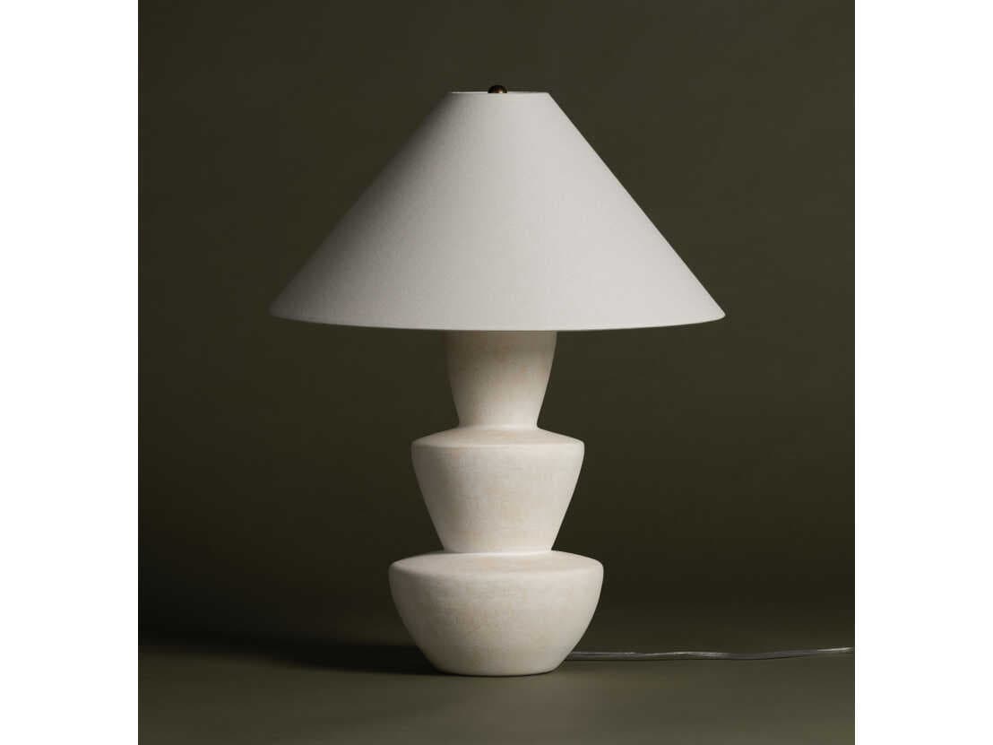 Troy Lighting Kamas Patina Brass Off White Linen Buffet Lamp