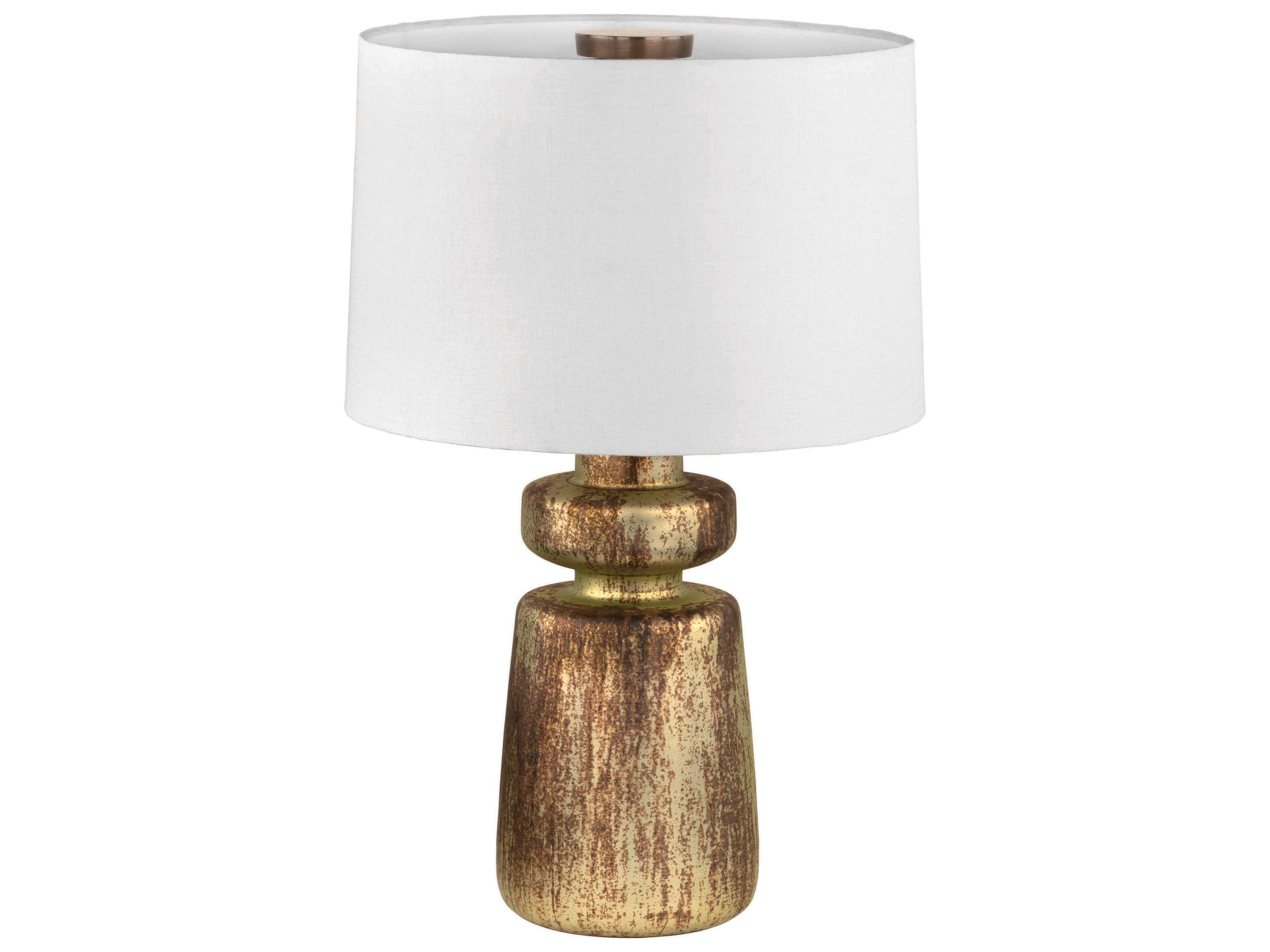 Troy Lighting Terron Patina Brass White Linen Fabric Buffet Lamp