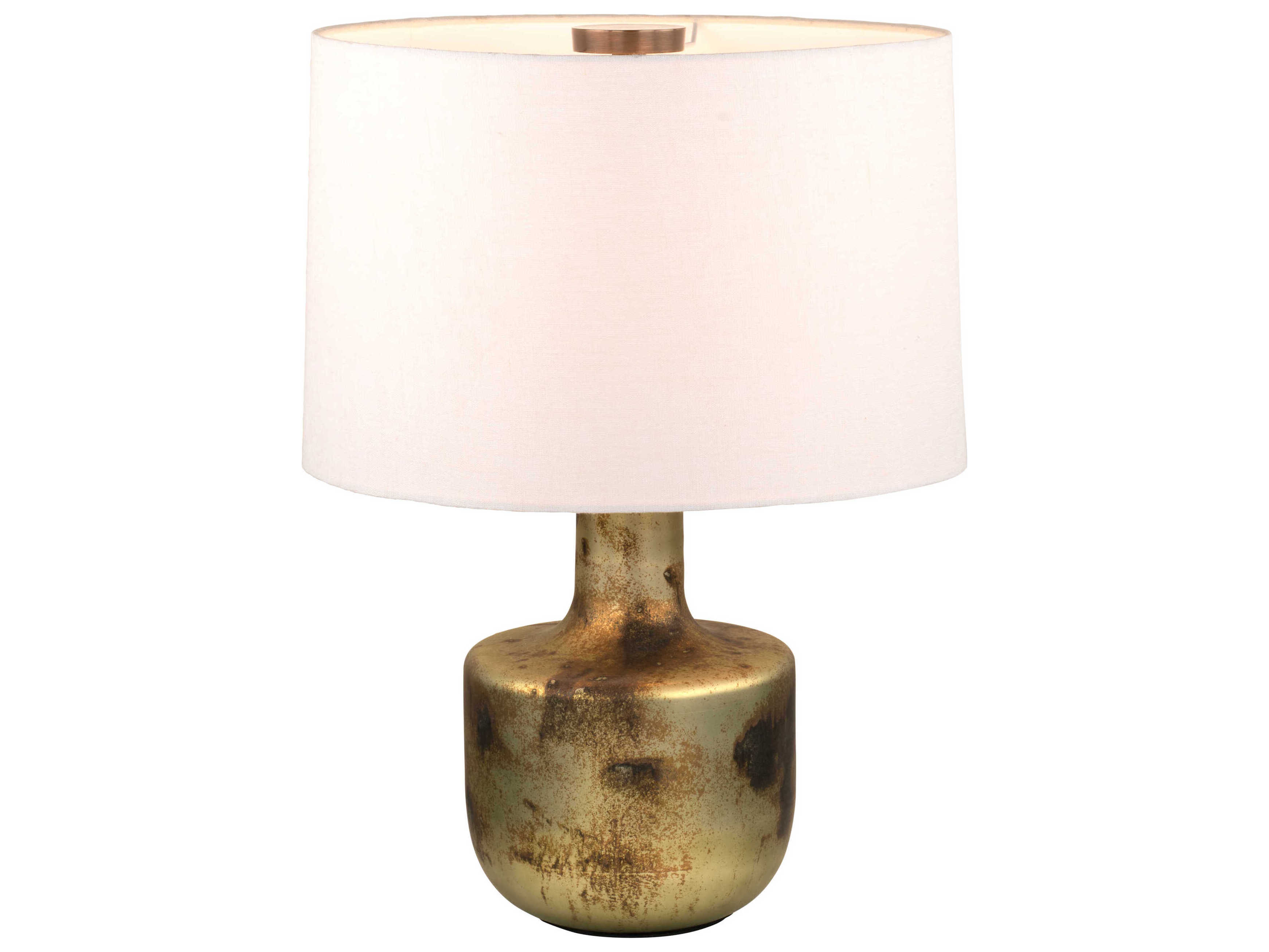 Troy Lighting Terron Patina Brass White Linen Fabric Table Lamp