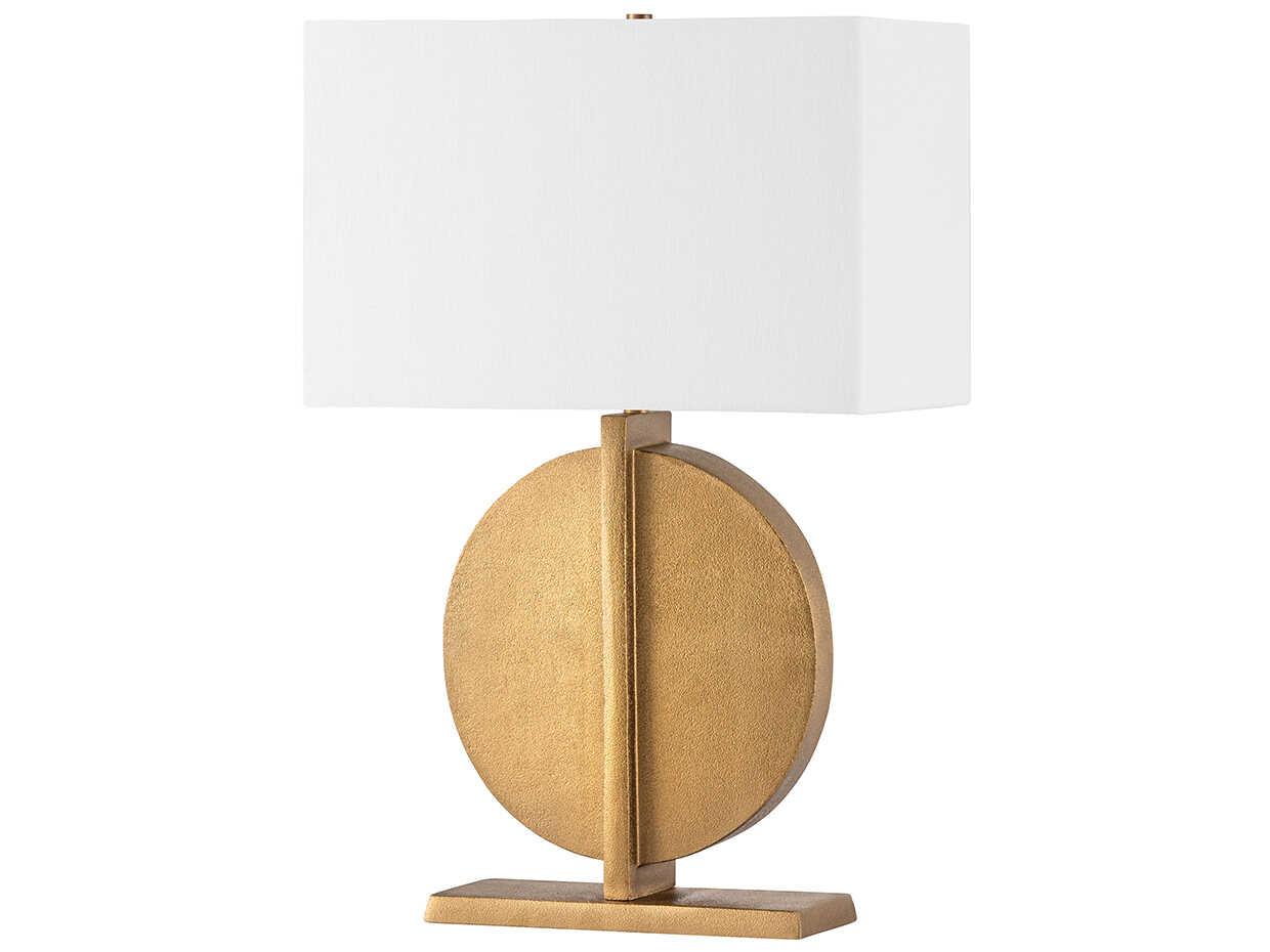 Troy Lighting Colma Patina Brass White Linen Buffet Lamp