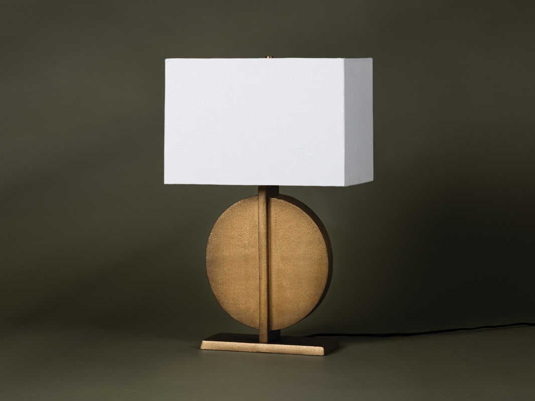 Troy Lighting Colma Patina Brass White Linen Buffet Lamp