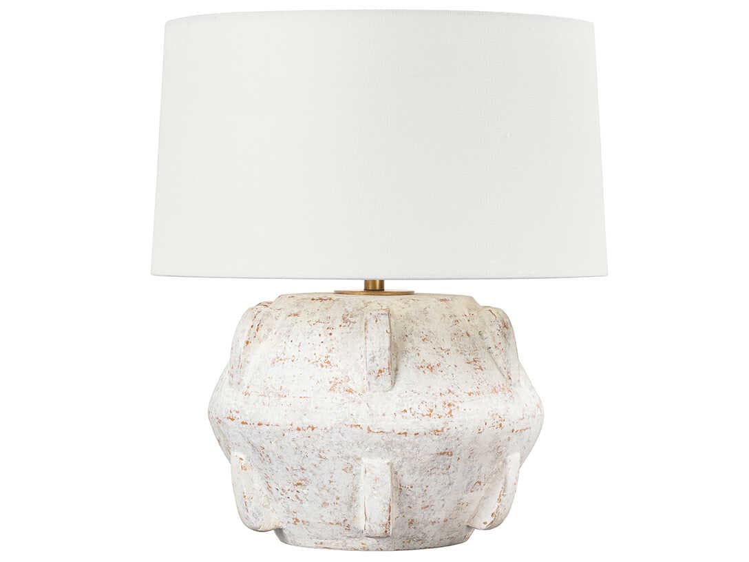 Troy Lighting Vanda Patina Brass Off White Linen Table Lamp