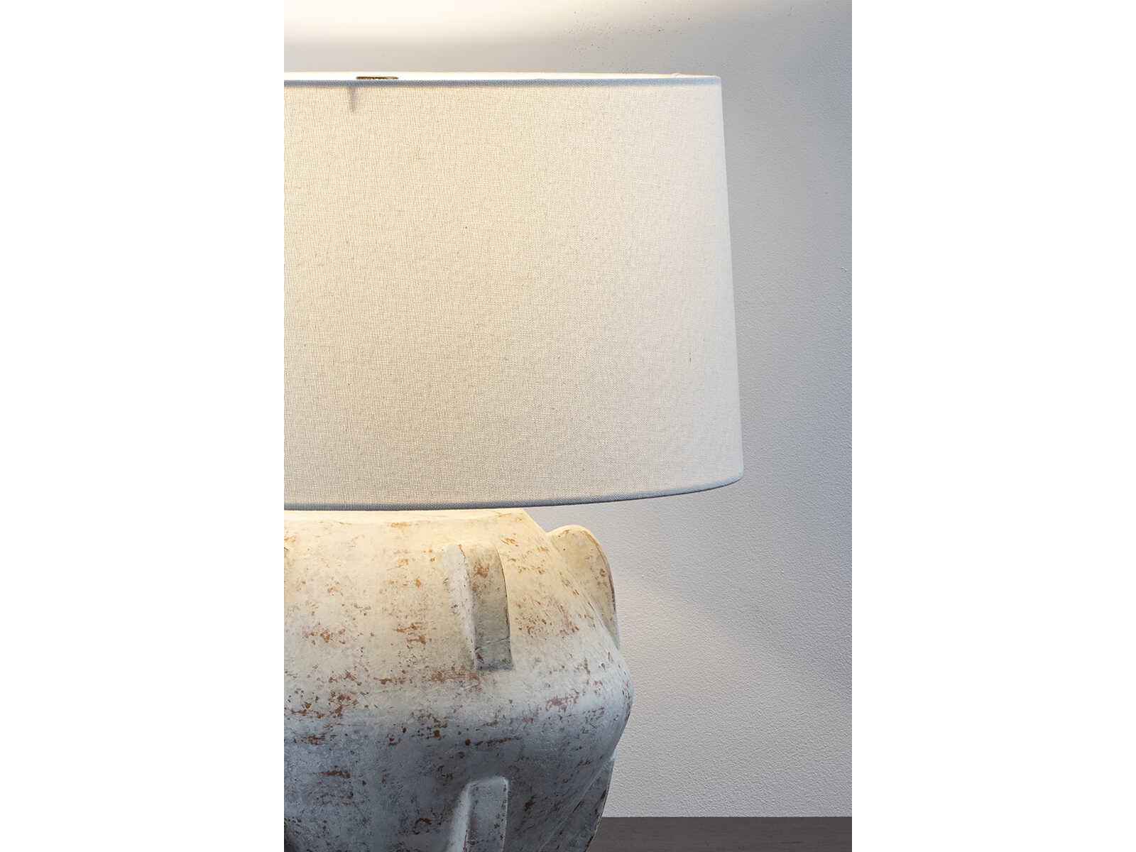 Troy Lighting Vanda Patina Brass Off White Linen Table Lamp
