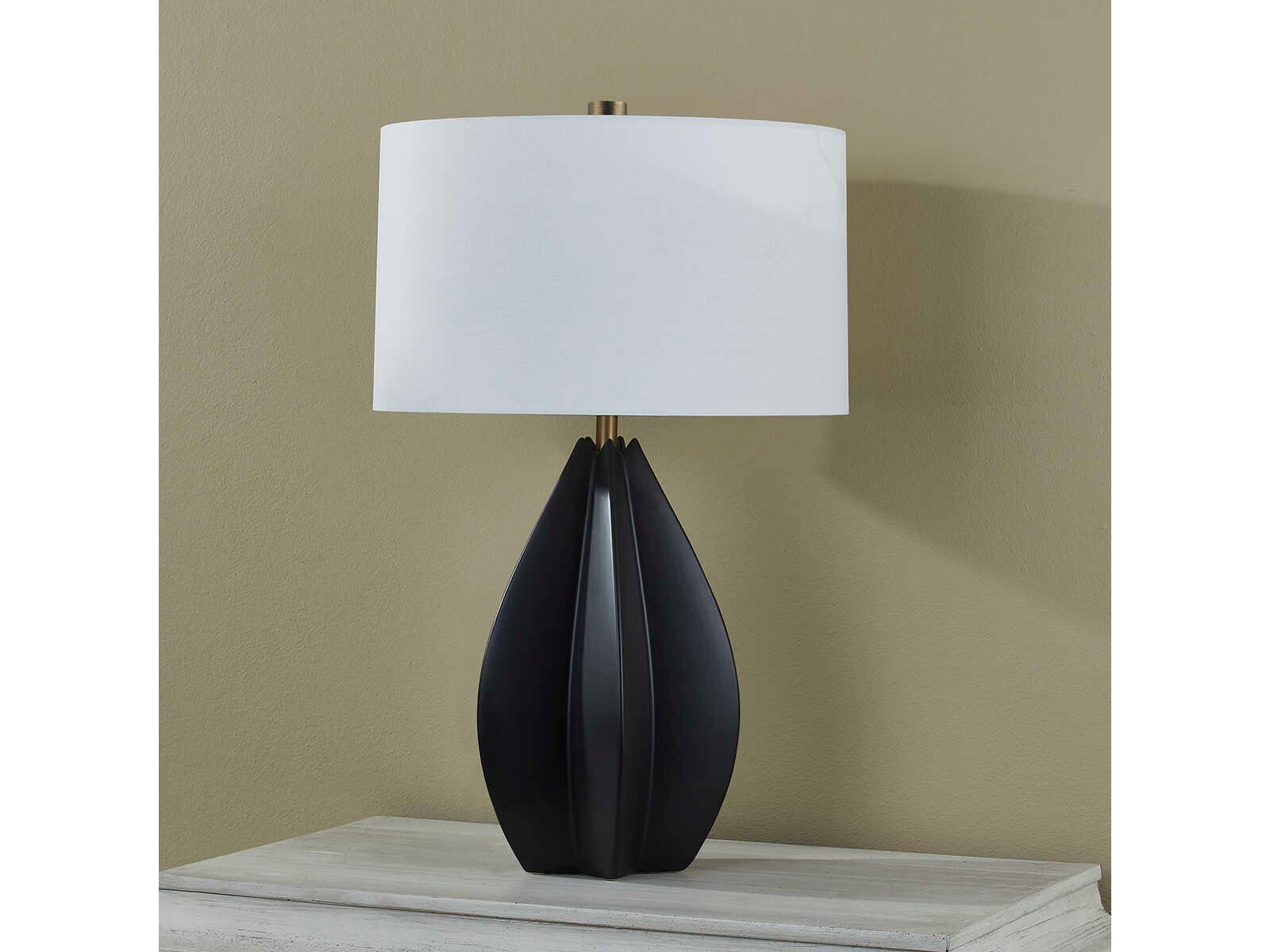 Troy Lighting Mineral Patina Brass White Linen Black Buffet Lamp