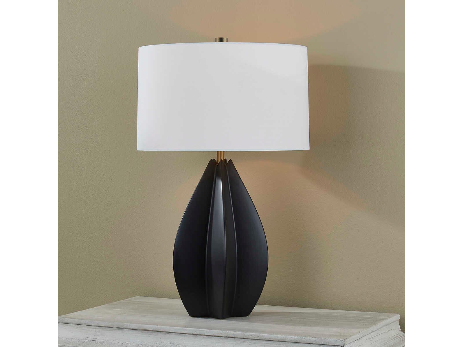 Troy Lighting Mineral Patina Brass White Linen Black Buffet Lamp