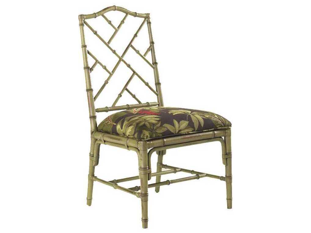 Tommy Bahama Island Estate Bamboo Wood Green Upholstered Armless Dining Chair