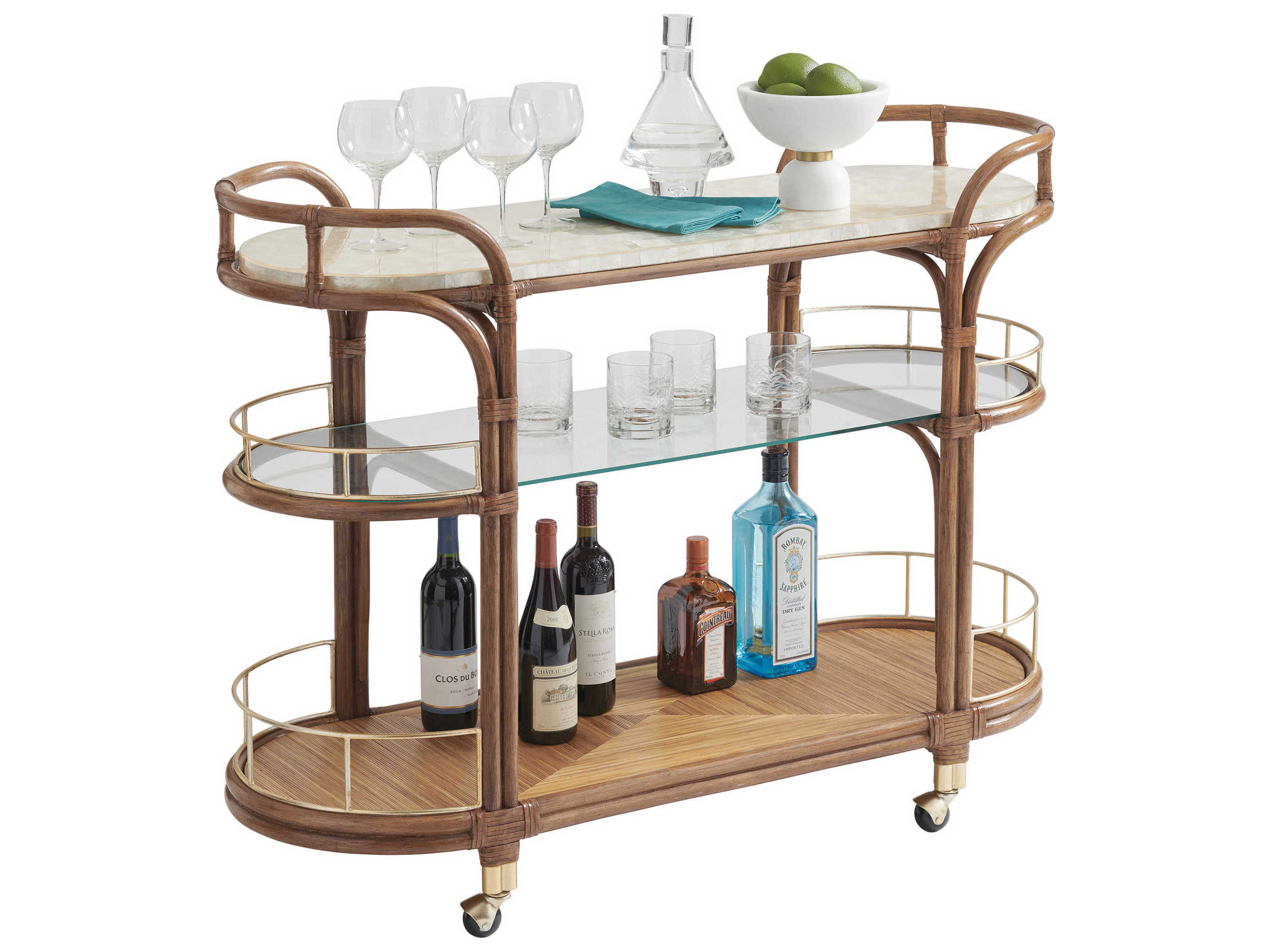 Tommy Bahama Palm Desert Toscana Rattan Mobile Bar Cart