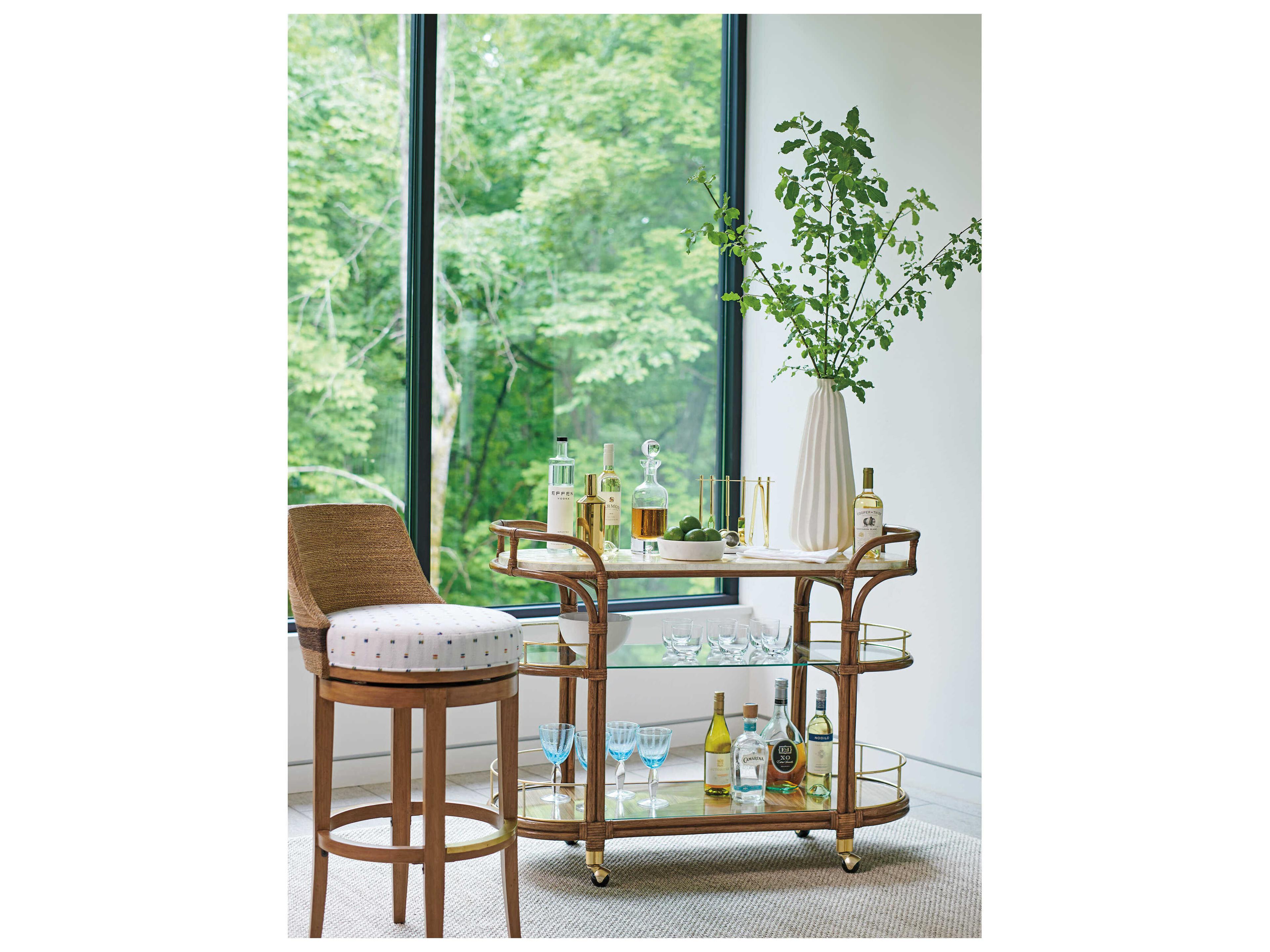Tommy Bahama Palm Desert Toscana Rattan Mobile Bar Cart