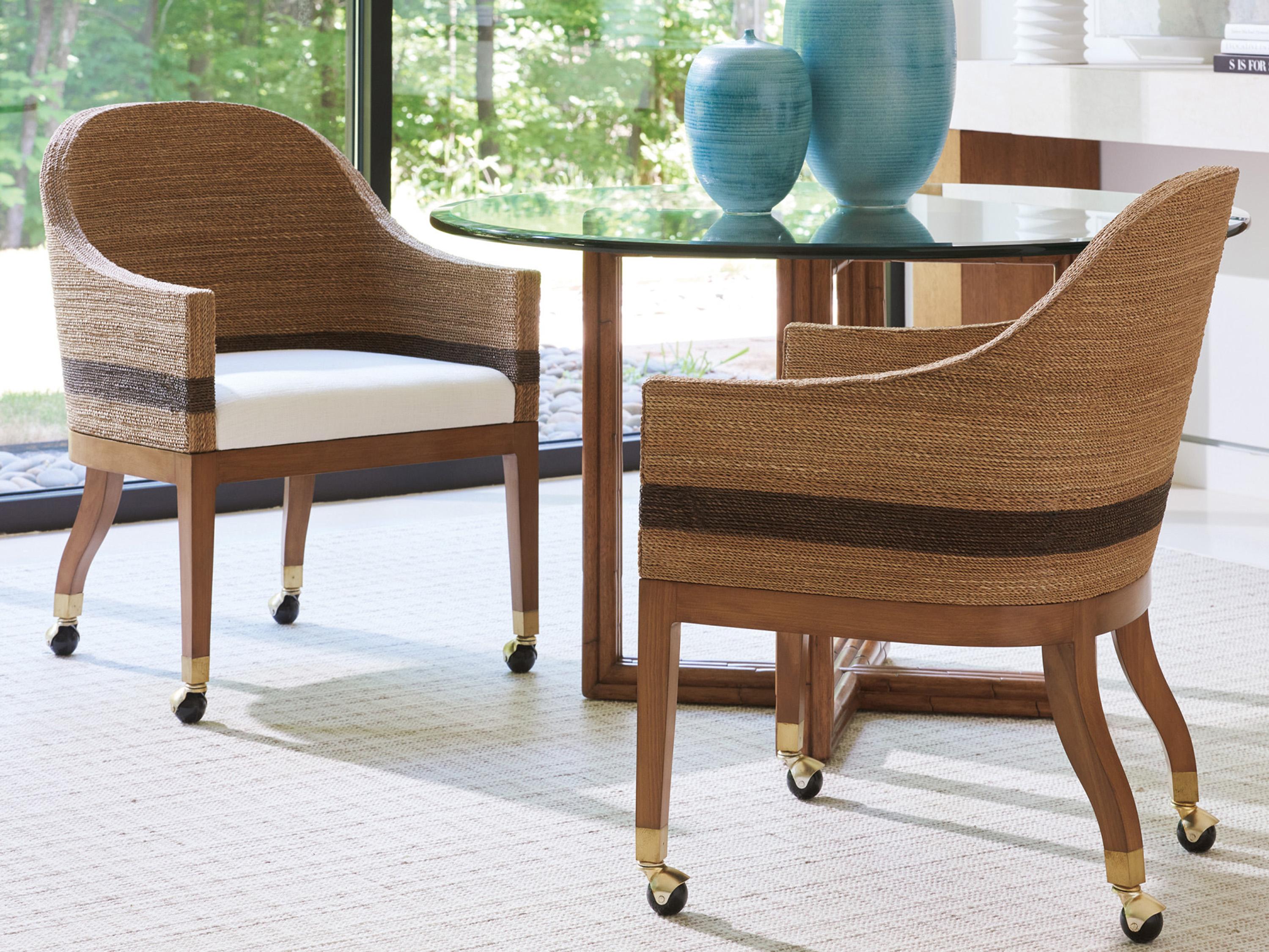 Tommy Bahama Palm Desert Dorian Woven Dining Arm Chair With Casters