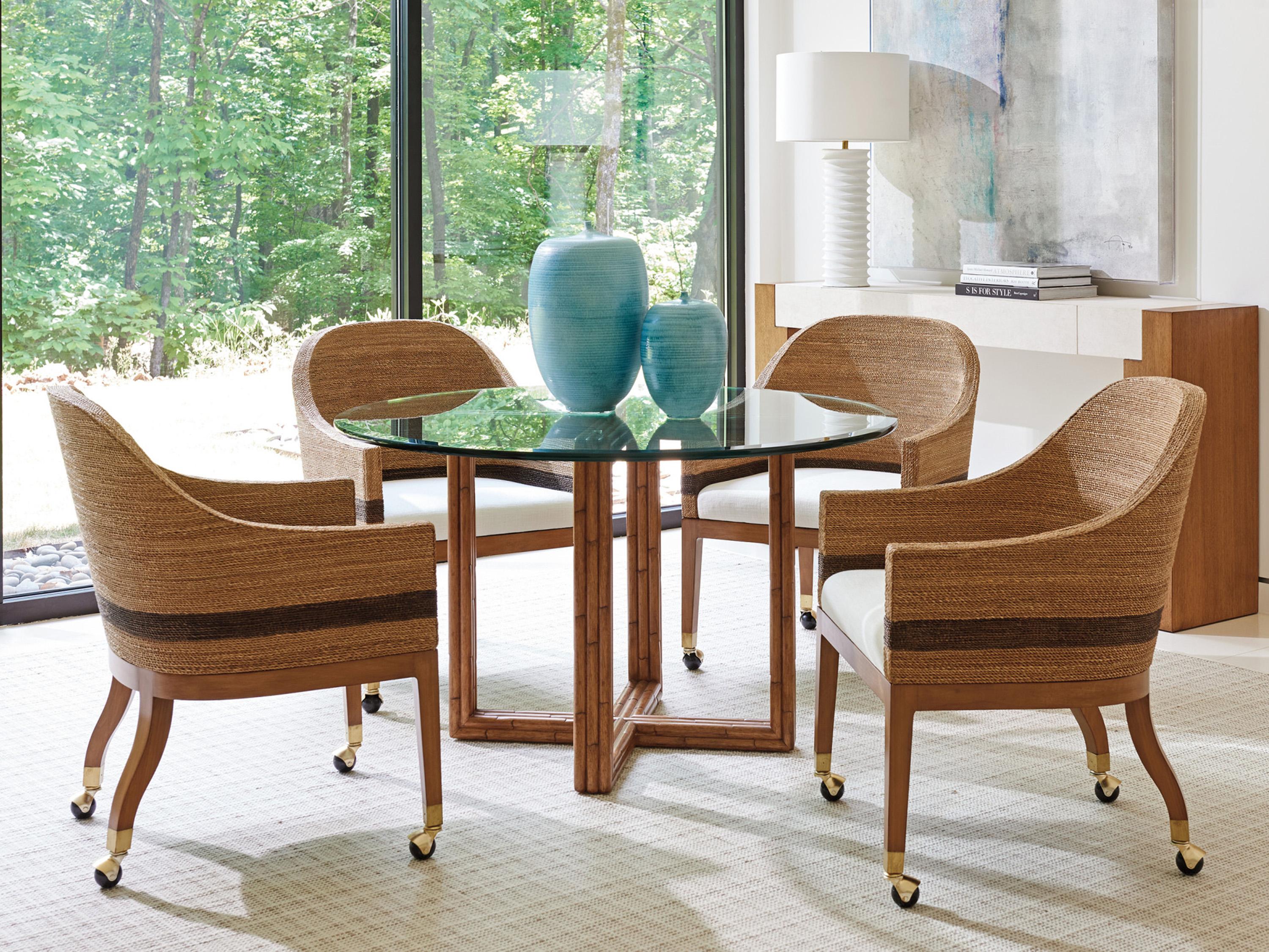 Tommy Bahama Palm Desert Dorian Woven Dining Arm Chair With Casters