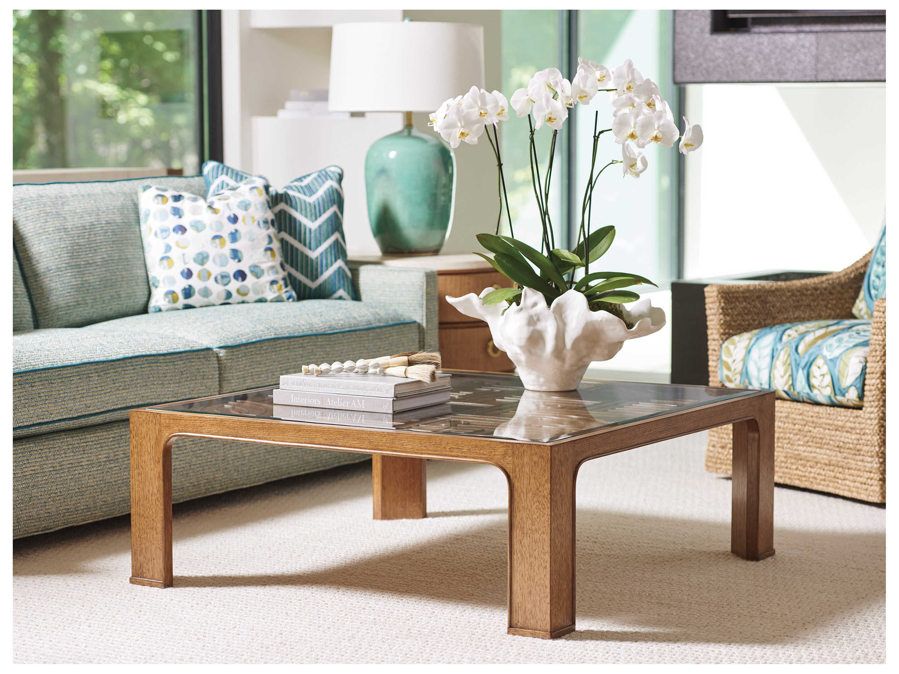 Tommy Bahama Palm Desert Redford Square Rattan Coffee Table