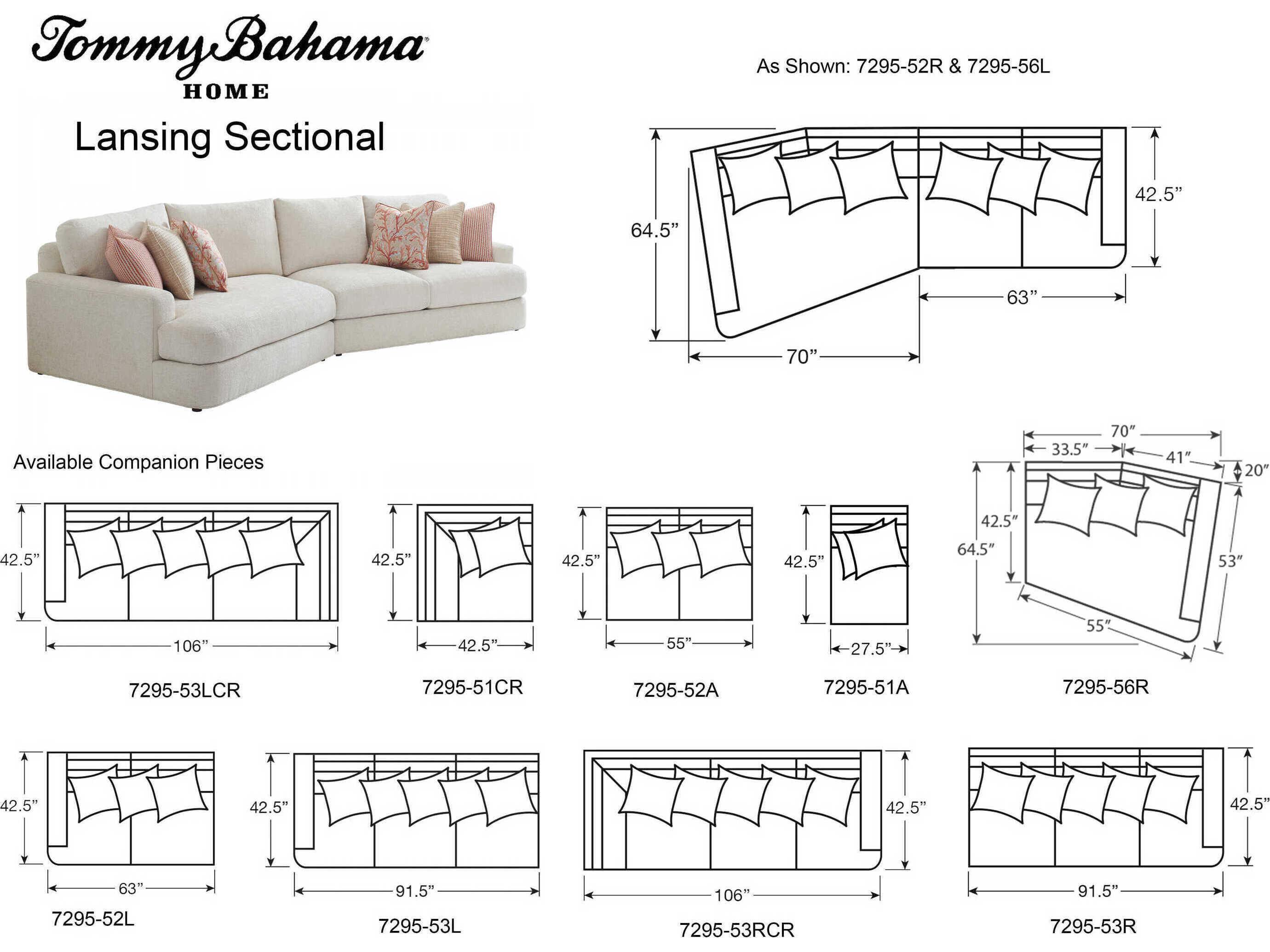 Tommy Bahama Palm Desert White Upholstered LAF Lansing Sectional Sofa