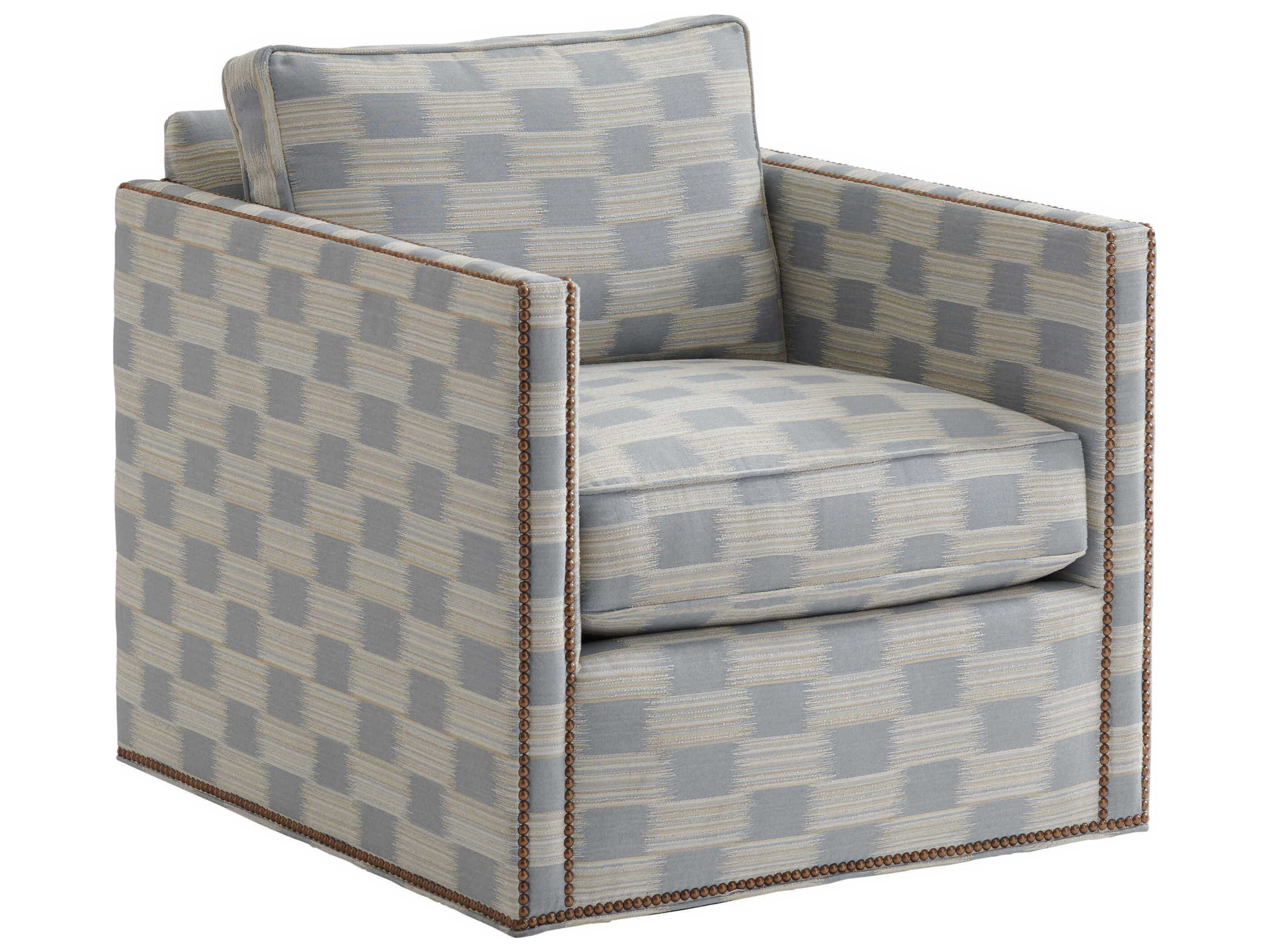 Tommy Bahama Palm Desert Swivel Blue Fabric Hinsdale Accent Chair