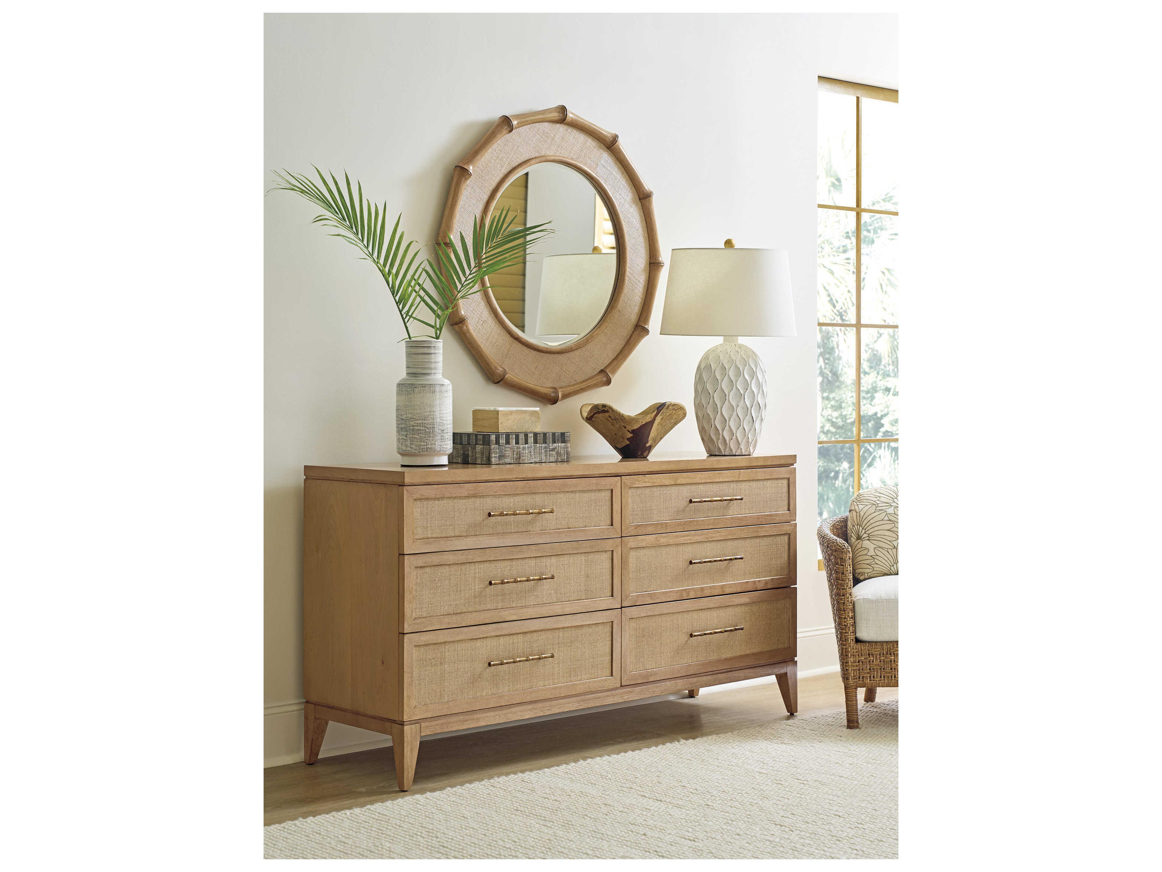 Tommy Bahama Key Biscayne 6-Drawers Brown Bamboo Wood Double Dresser