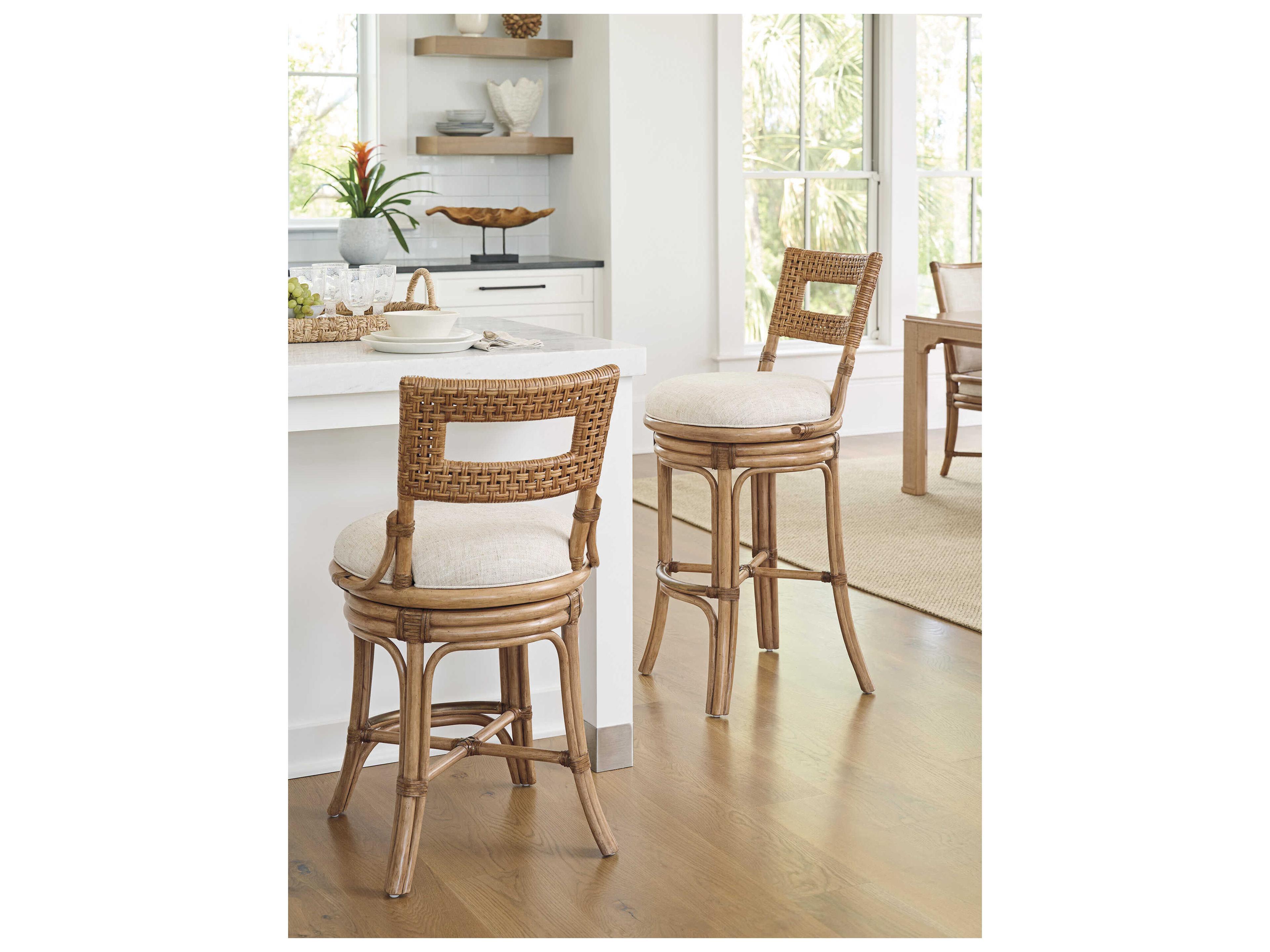 Tommy Bahama Key Biscayne Upholstered Rattan Bar Stool