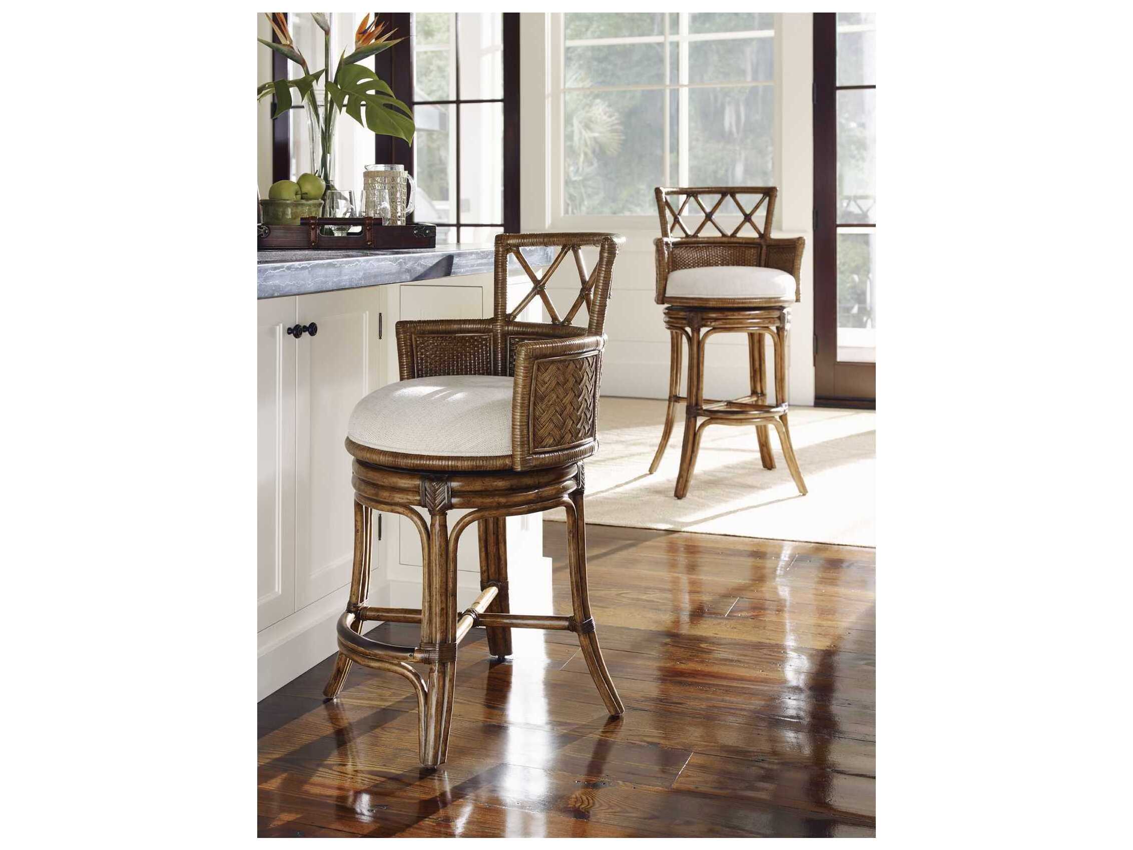 Tommy Bahama Bali Hai Upholstered Rattan Counter Stool