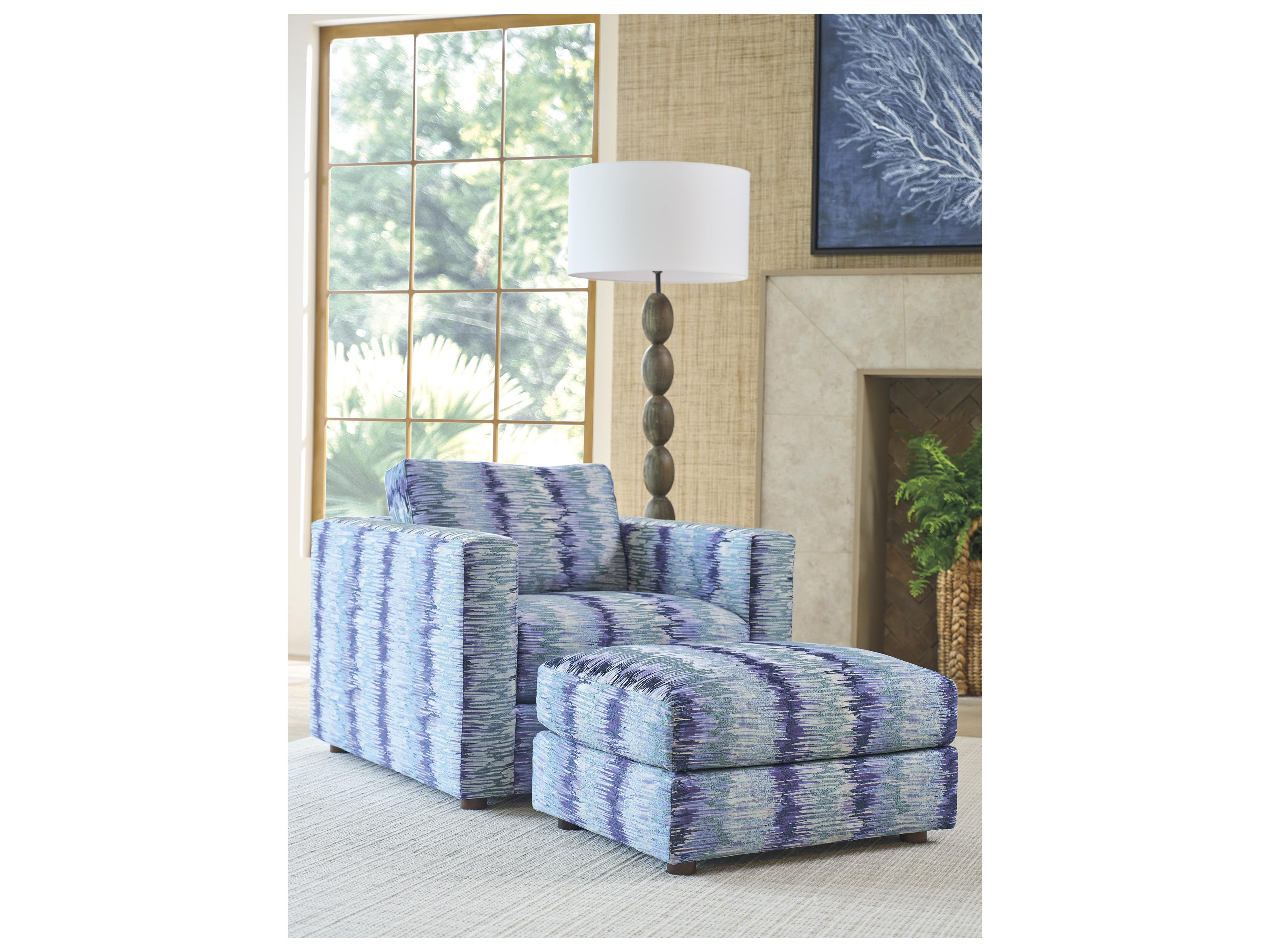 Tommy Bahama Key Biscayne Blue Upholstered Ottoman