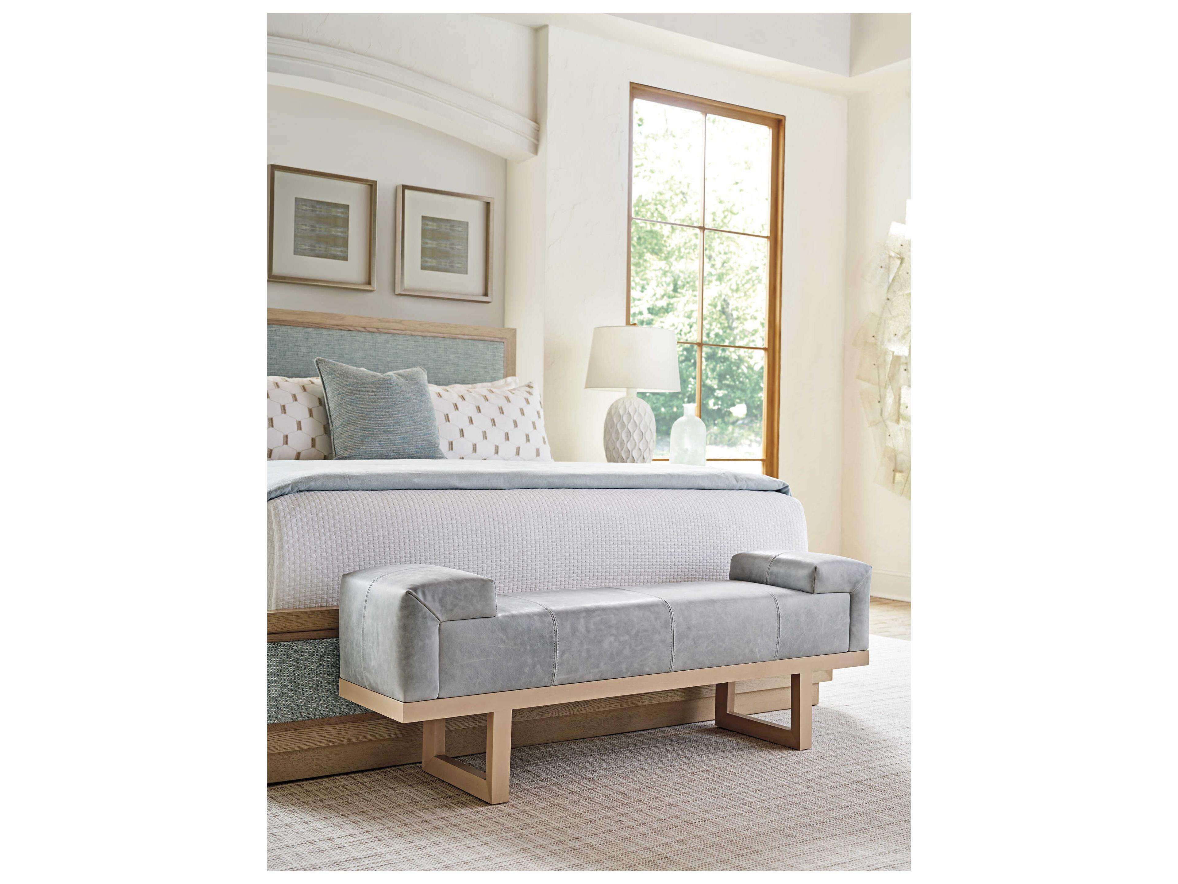 Tommy Bahama Sunset Key Gray Leather Accent Bench